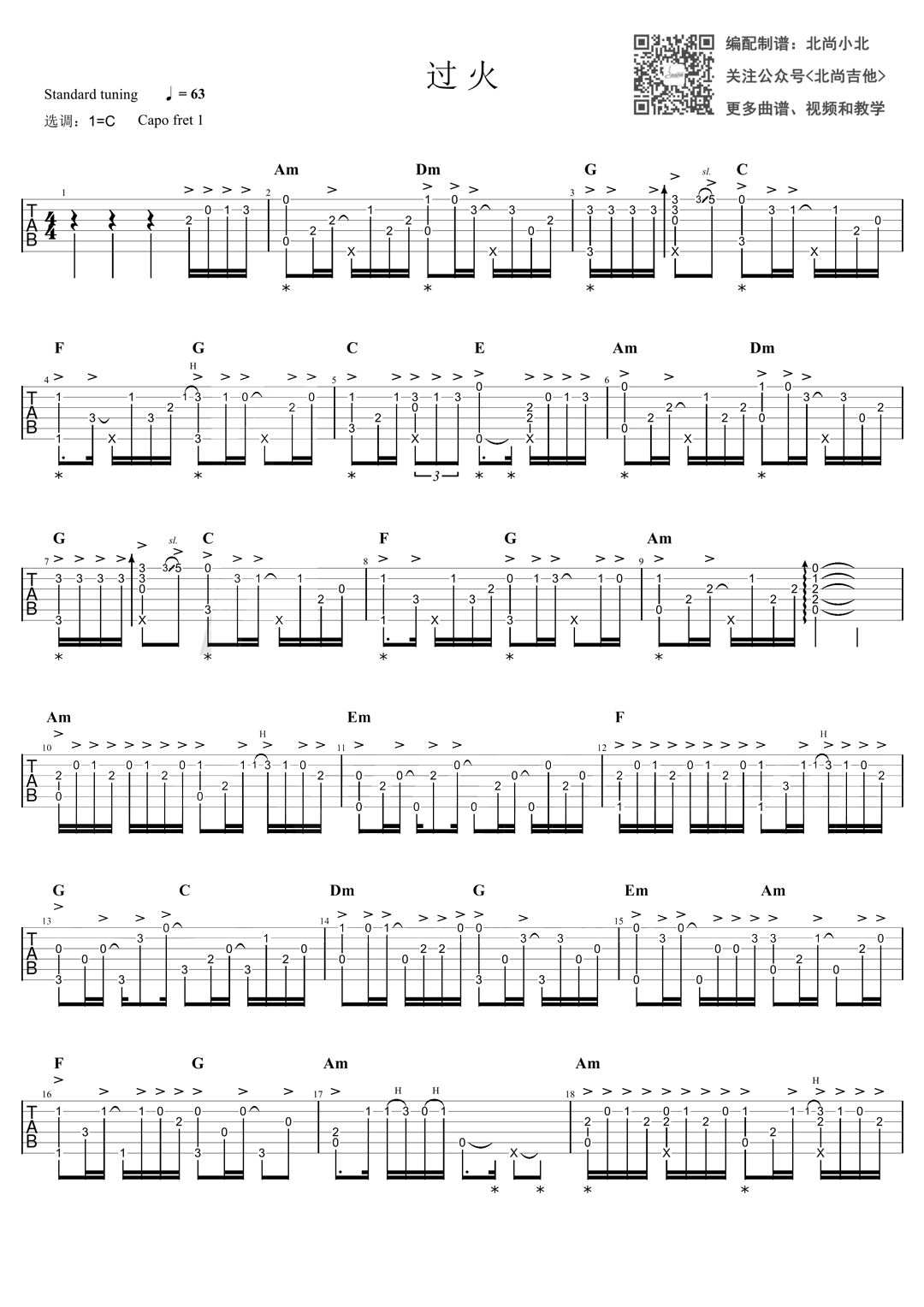 过火指弹吉他谱-张信哲-吉他独奏六线谱