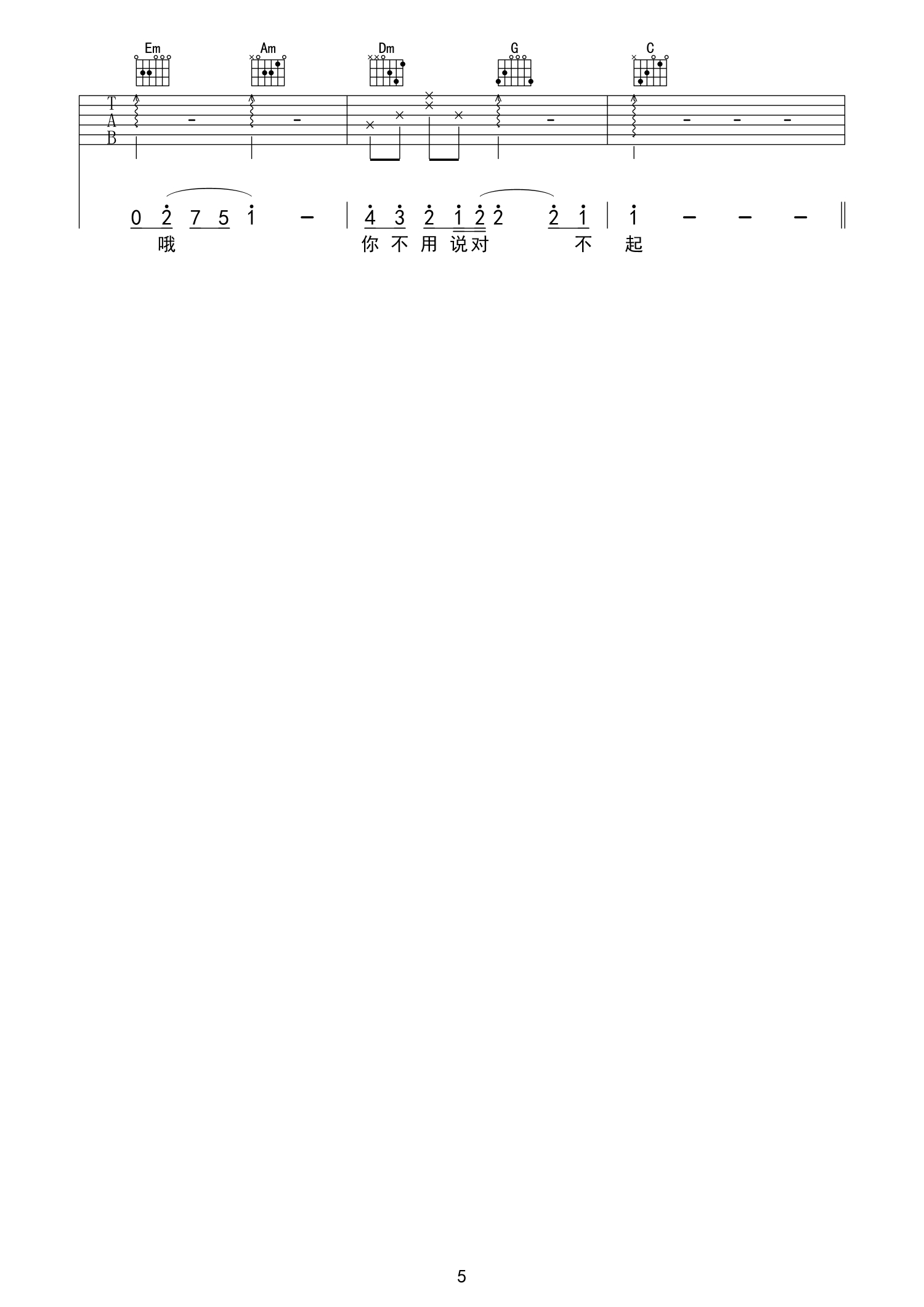 大哲《就当你没来过吉他谱》C调原版 大哲《就当你没来过吉他谱》C调原版