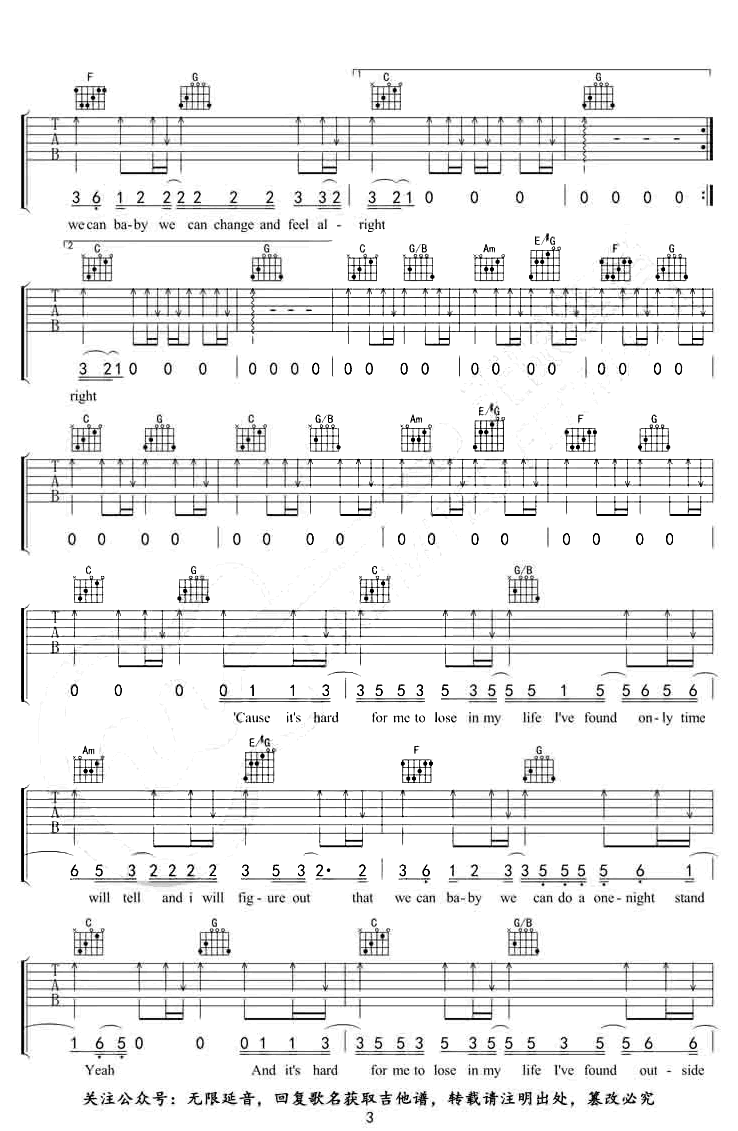 Daniel Powter《Free loop吉他谱》C调原版
