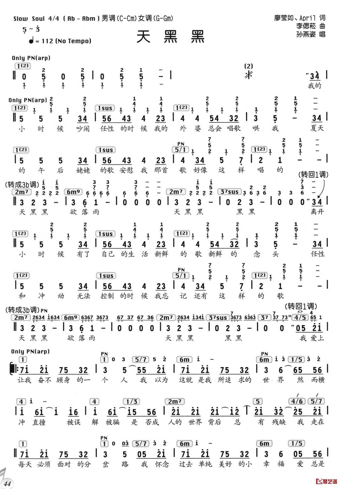 天黑黑简谱-孙燕姿-歌曲简谱 天黑黑简谱-孙燕姿-歌曲简谱