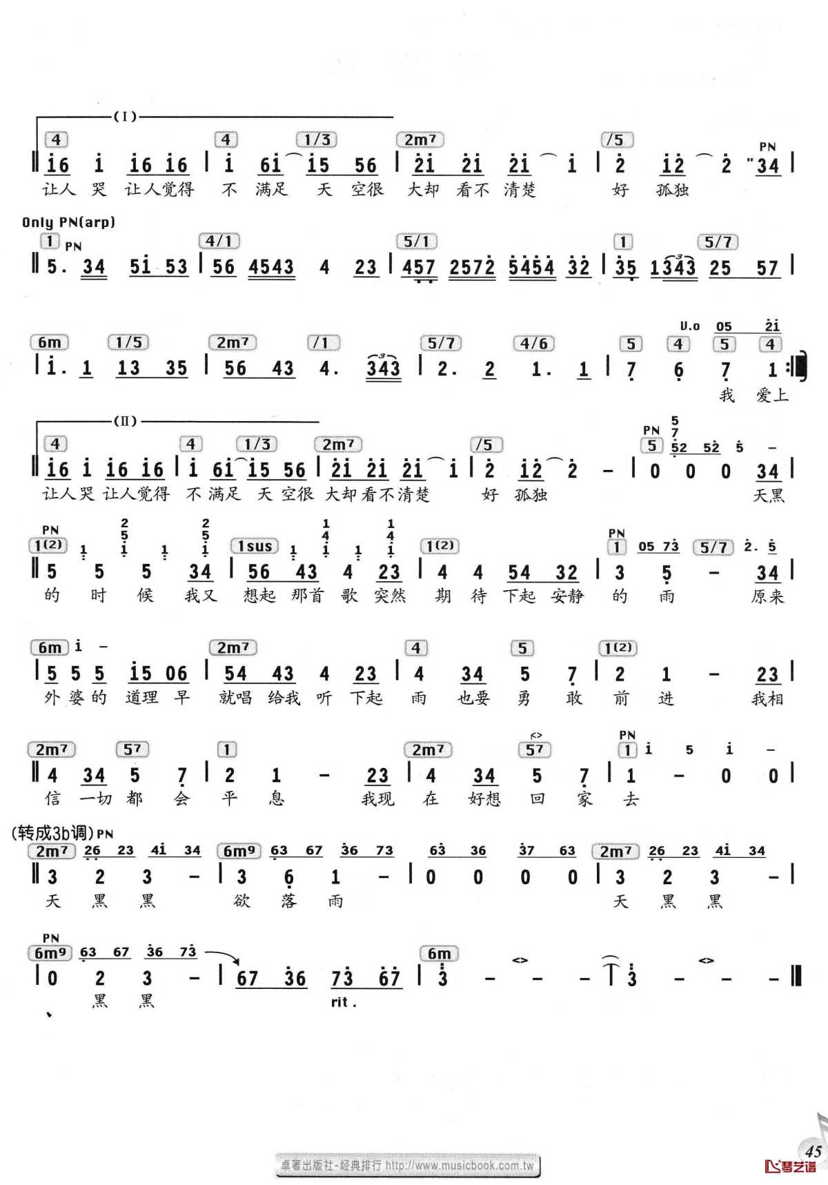 天黑黑简谱-孙燕姿-歌曲简谱 天黑黑简谱-孙燕姿-歌曲简谱