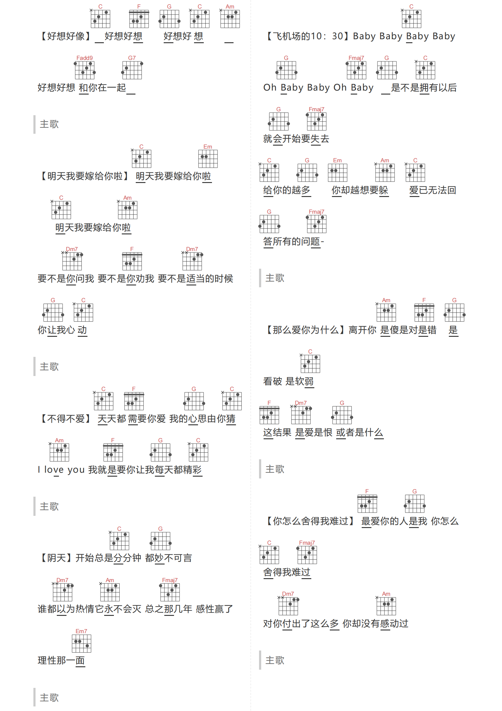 情歌王吉他谱-古巨基《情歌王》C调图片谱-弹唱和弦谱 情歌王吉他谱-古巨基《情歌王》C调图片谱-弹唱和弦谱
