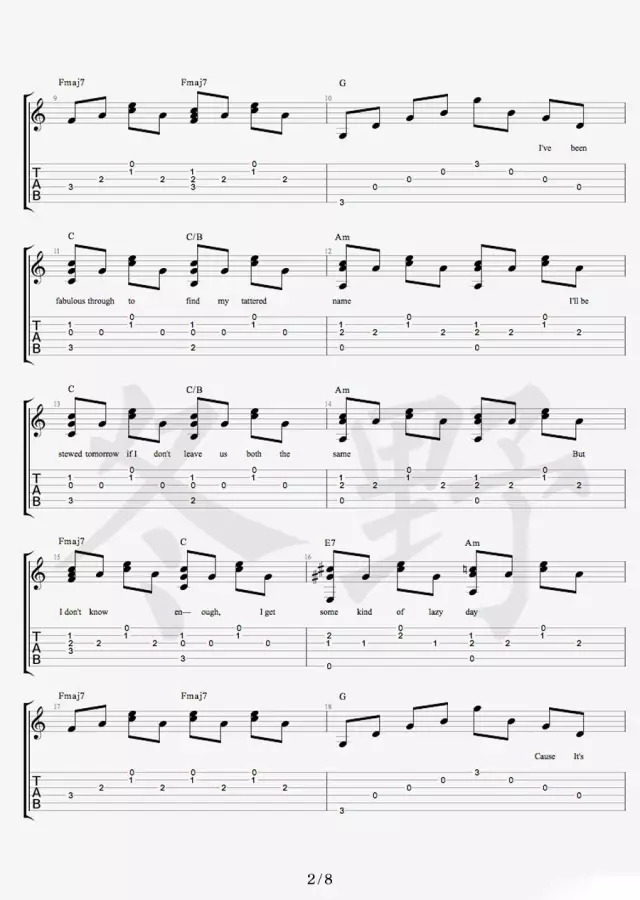 Daniel Powter《Free loop吉他谱》指弹版 Daniel Powter《Free loop吉他谱》指弹版