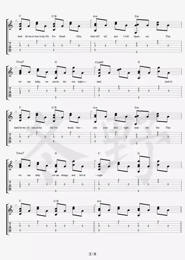 Daniel Powter《Free loop吉他谱》指弹版 Daniel Powter《Free loop吉他谱》指弹版