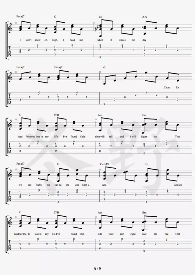 Daniel Powter《Free loop吉他谱》指弹版 Daniel Powter《Free loop吉他谱》指弹版