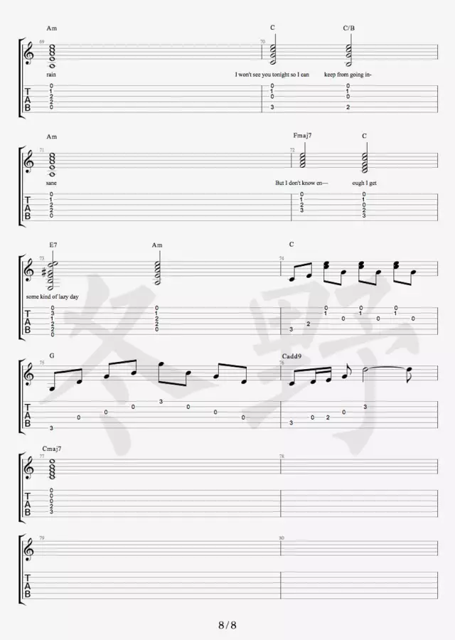 Daniel Powter《Free loop吉他谱》指弹版 Daniel Powter《Free loop吉他谱》指弹版