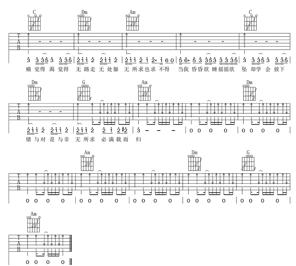 陈粒《无所求必满载而归吉他谱》C调原版