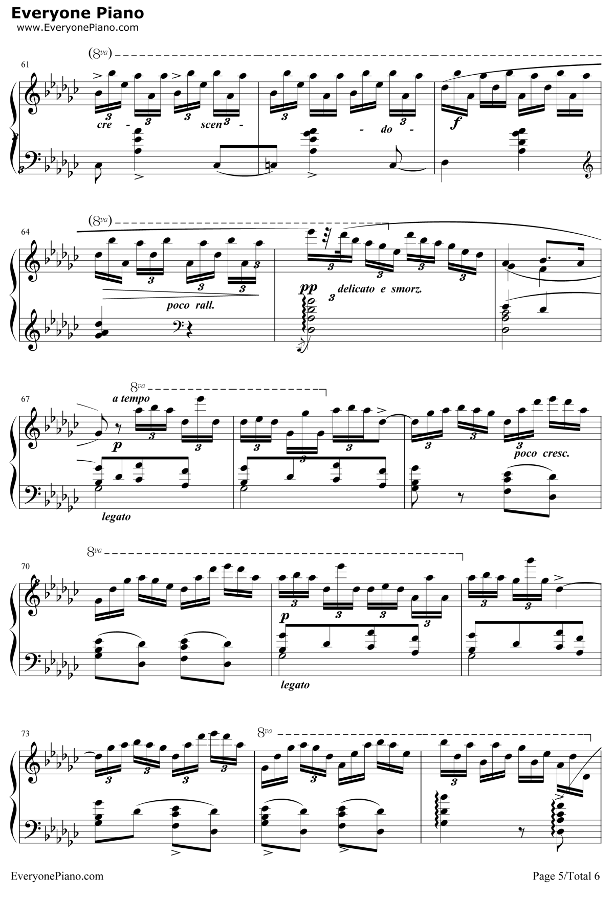 黑键练习曲钢琴谱-肖邦-钢琴独奏五线谱