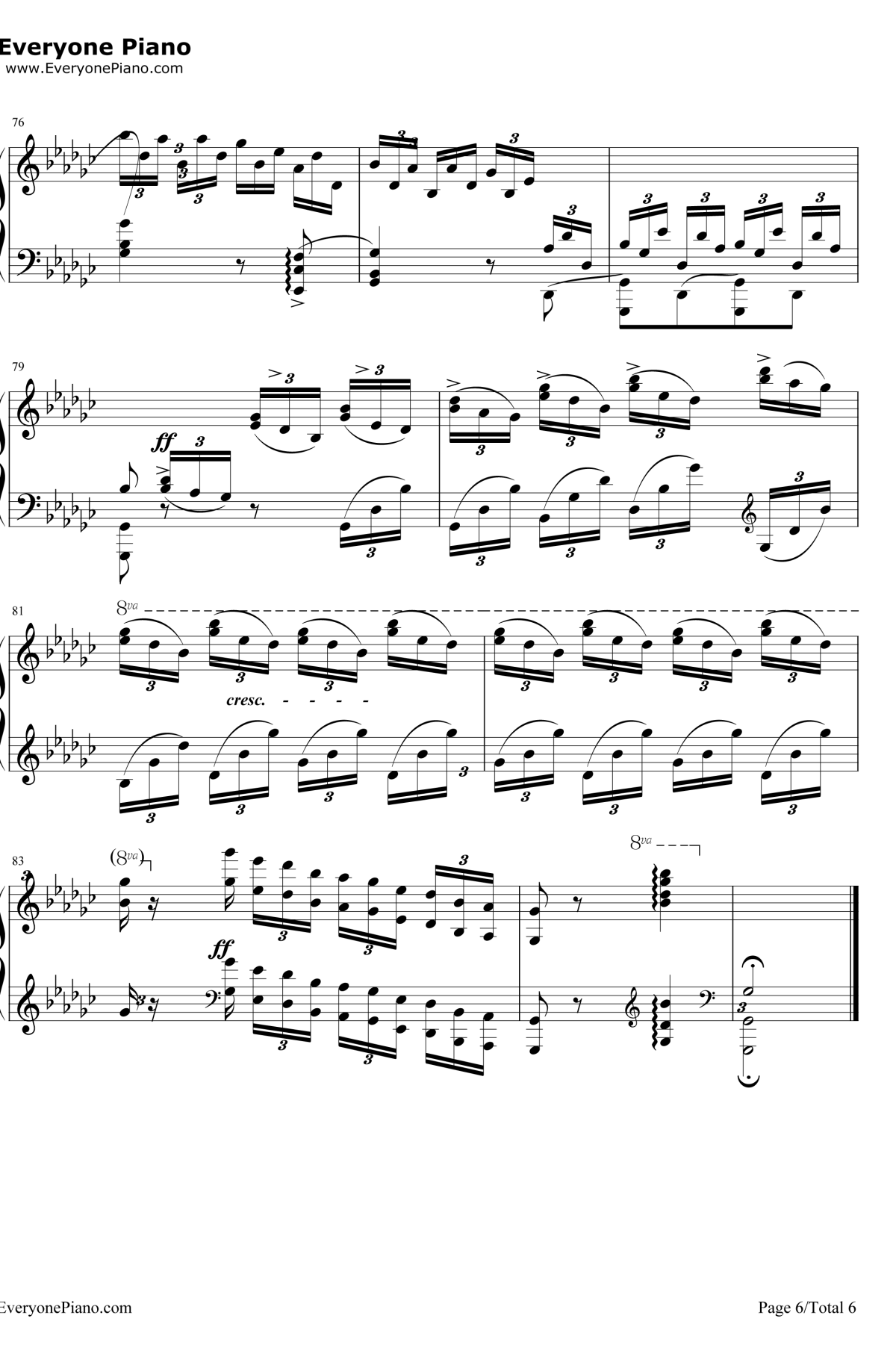 黑键练习曲钢琴谱-肖邦-钢琴独奏五线谱