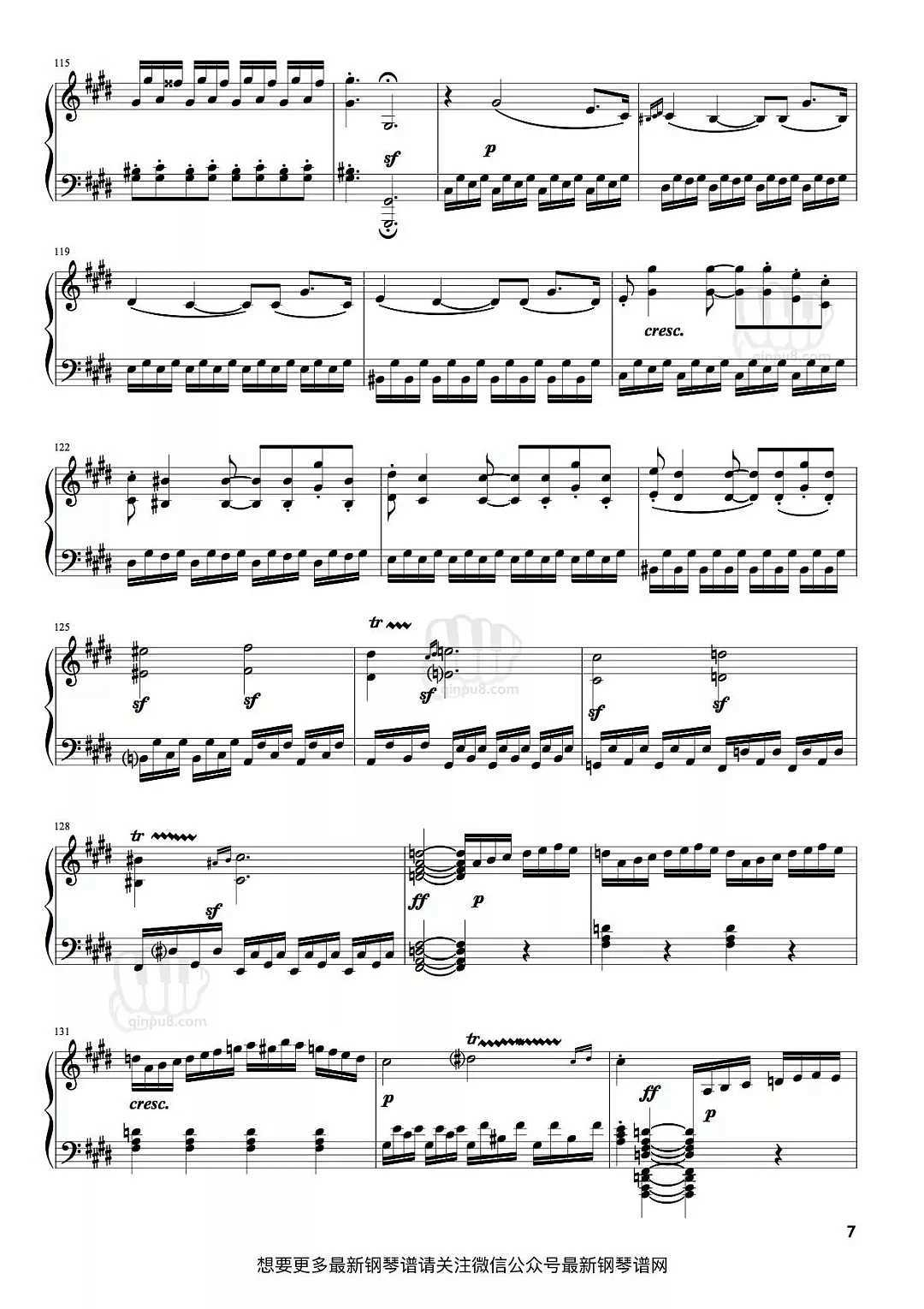 月光奏鸣曲第三乐章钢琴谱-贝多芬-独奏五线谱 月光奏鸣曲第三乐章钢琴谱-贝多芬-独奏五线谱