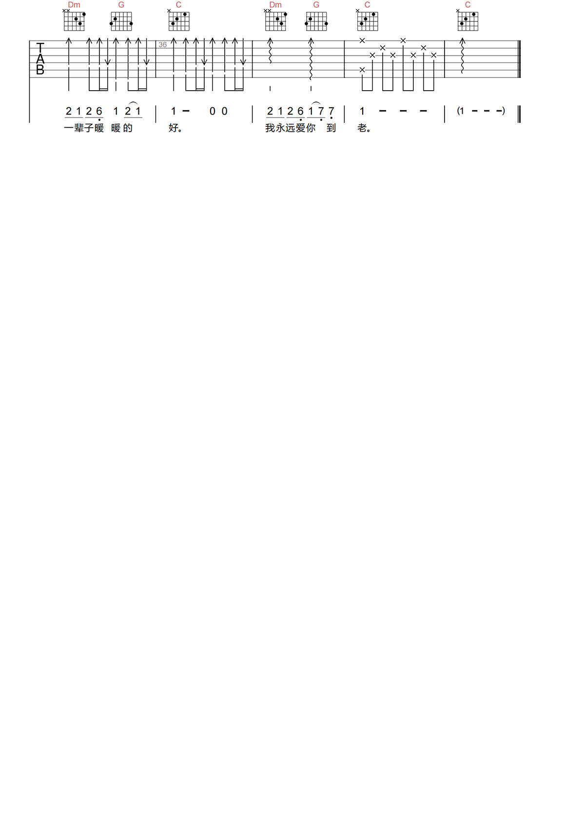小酒窝吉他谱-林俊杰《小酒窝》C调图片谱-弹唱六线谱 小酒窝吉他谱-林俊杰《小酒窝》C调图片谱-弹唱六线谱