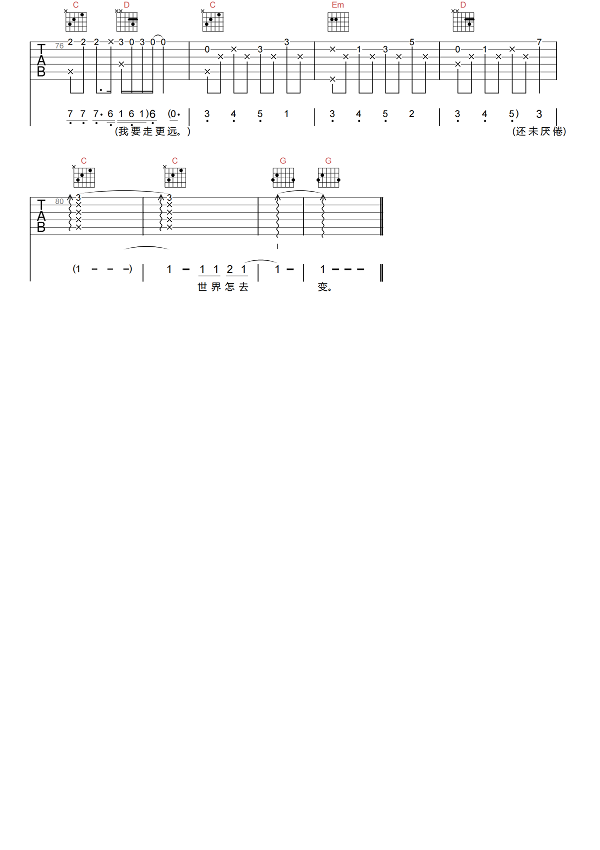 MR《我要走更远吉他谱》G调原版六线谱 MR《我要走更远吉他谱》G调原版六线谱
