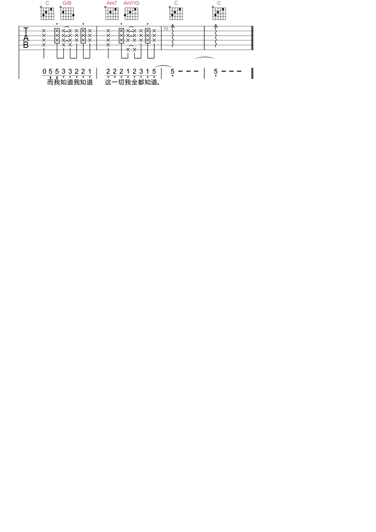 五月天《而我知道吉他谱》C调高清原版 五月天《而我知道吉他谱》C调高清原版