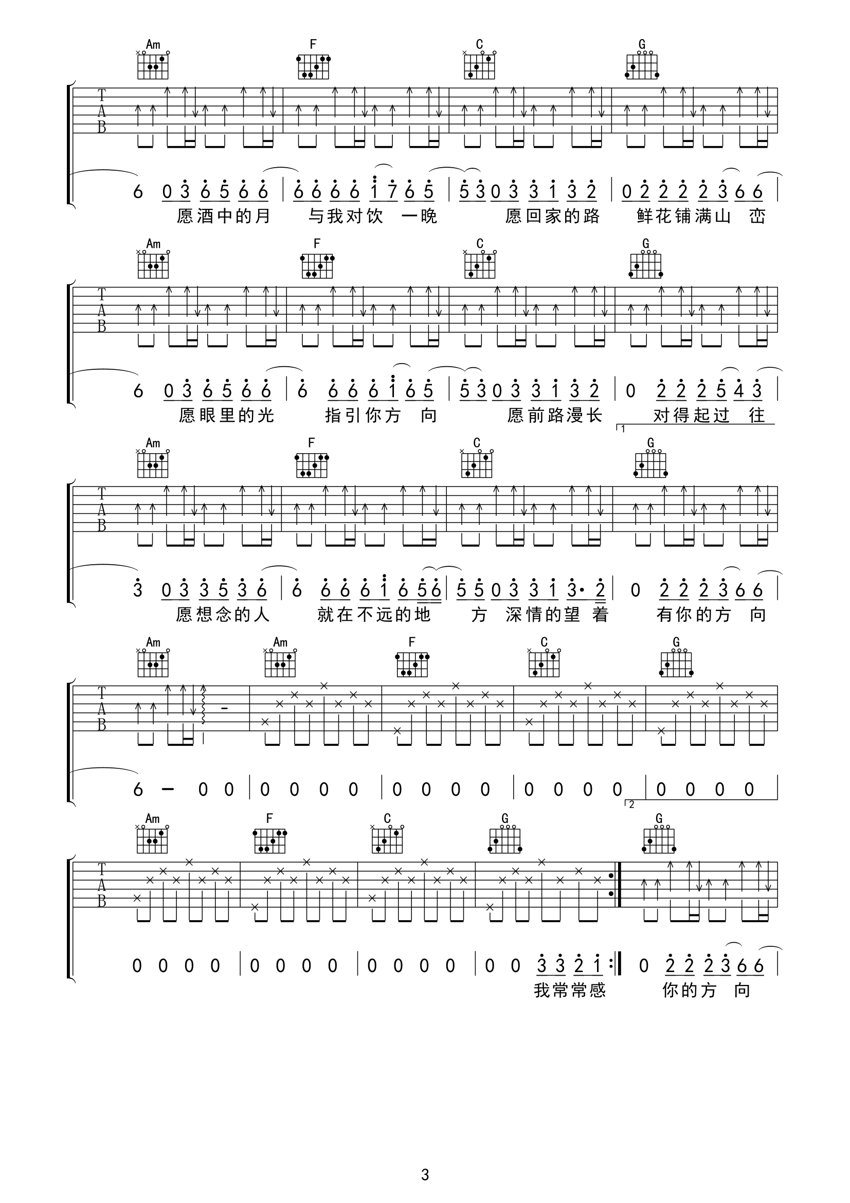 戴羽彤《等着我回来吉他谱》C调原版六线谱