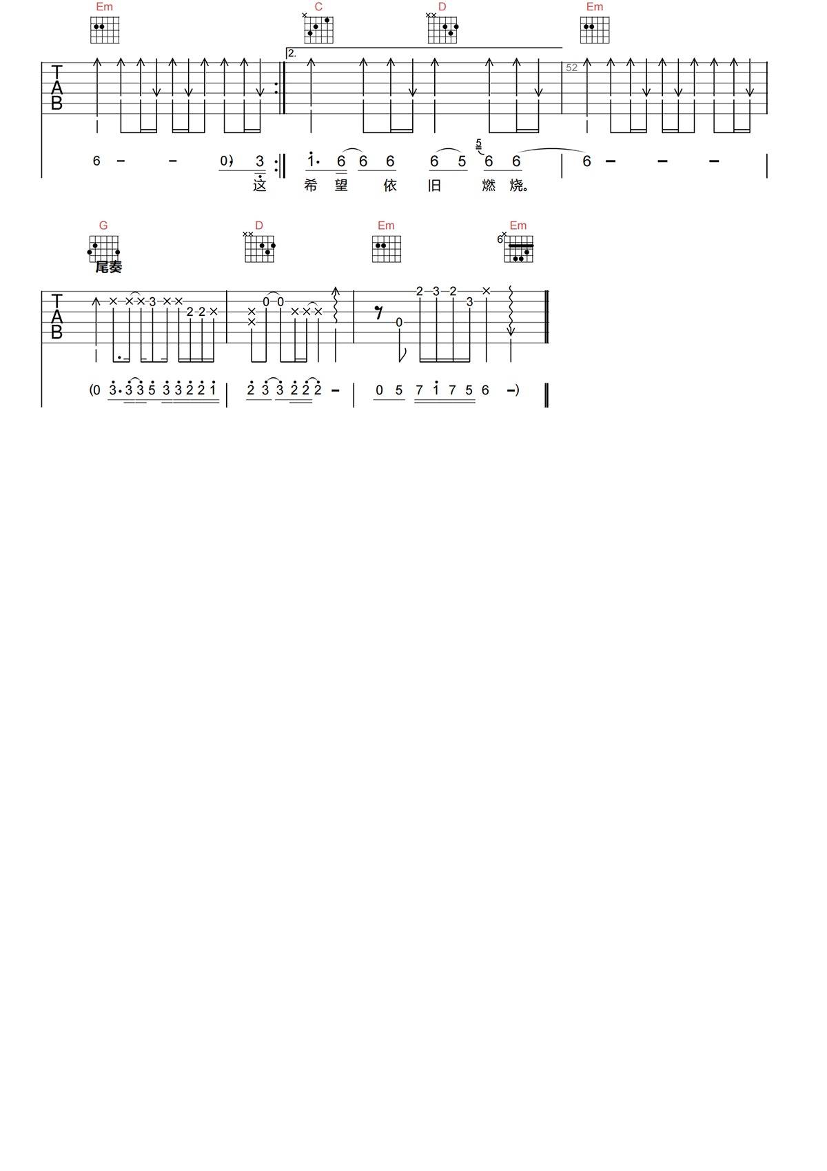 GS大头《命运的思量吉他谱》G调原版六线谱 GS大头《命运的思量吉他谱》G调原版六线谱