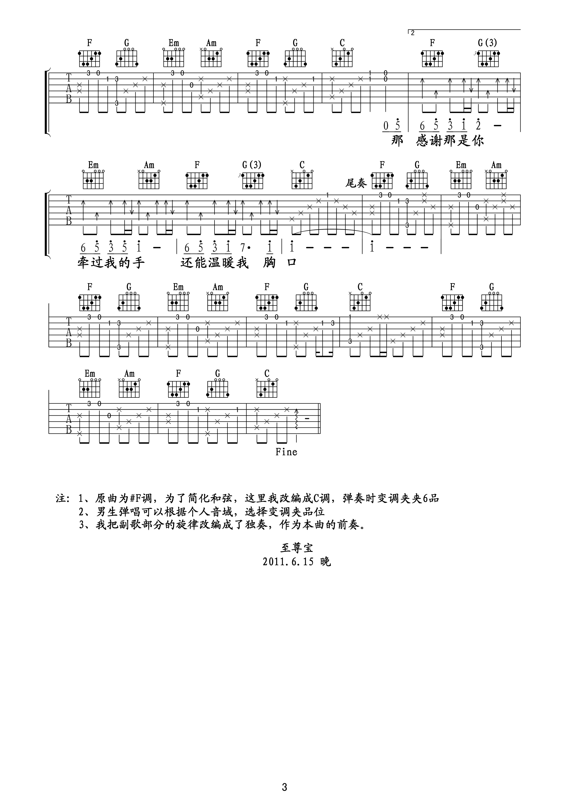可惜不是你吉他谱-梁静茹-C调指法-完整原版六线谱 可惜不是你吉他谱-梁静茹-C调指法-完整原版六线谱