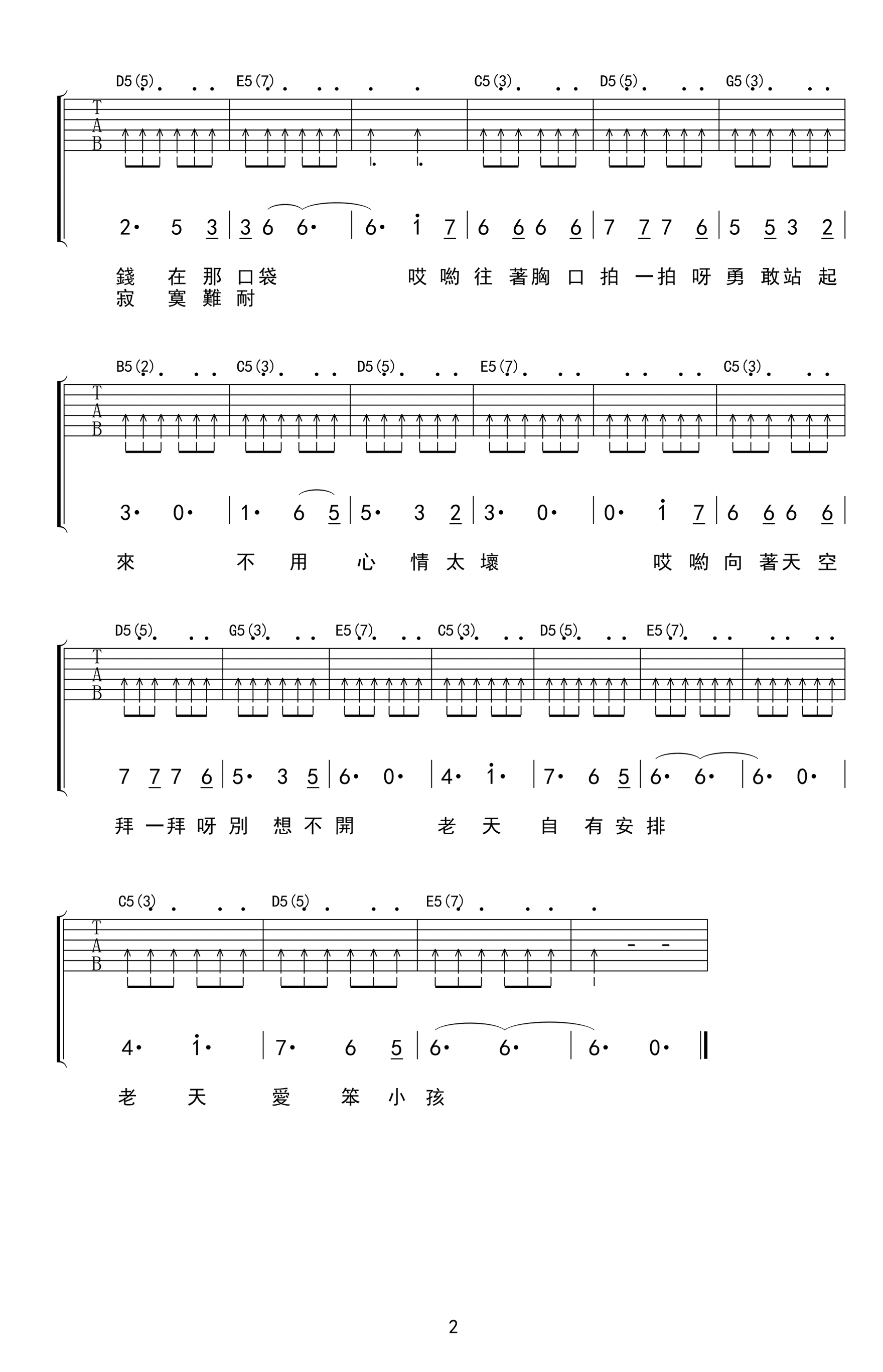 笨小孩吉他谱C调-刘德华/柯受良/吴宗宪《笨小孩》完整原版六线谱 笨小孩吉他谱C调-刘德华/柯受良/吴宗宪《笨小孩》完整原版六线谱