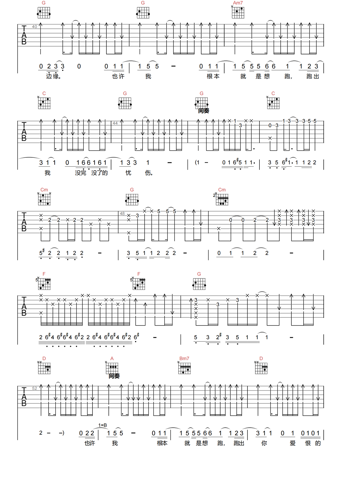 还是会寂寞吉他谱_陈绮贞_G调弹唱62%专辑版 - 吉他世界