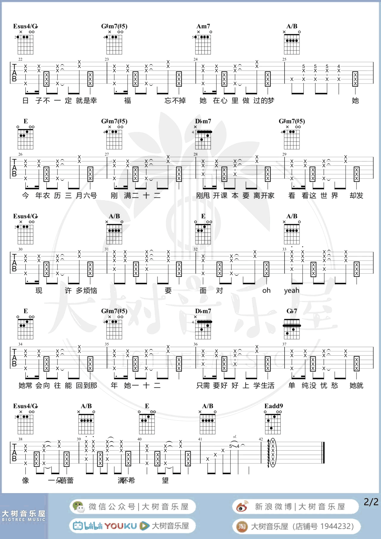 二十二吉他谱E调-陶喆《二十二》完整原版六线谱