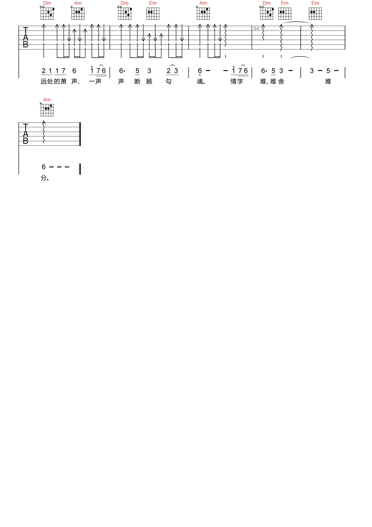 情字难吉他谱C调-糯米nuomi《情字难》G调完整原版六线谱 情字难吉他谱C调-糯米nuomi《情字难》G调完整原版六线谱