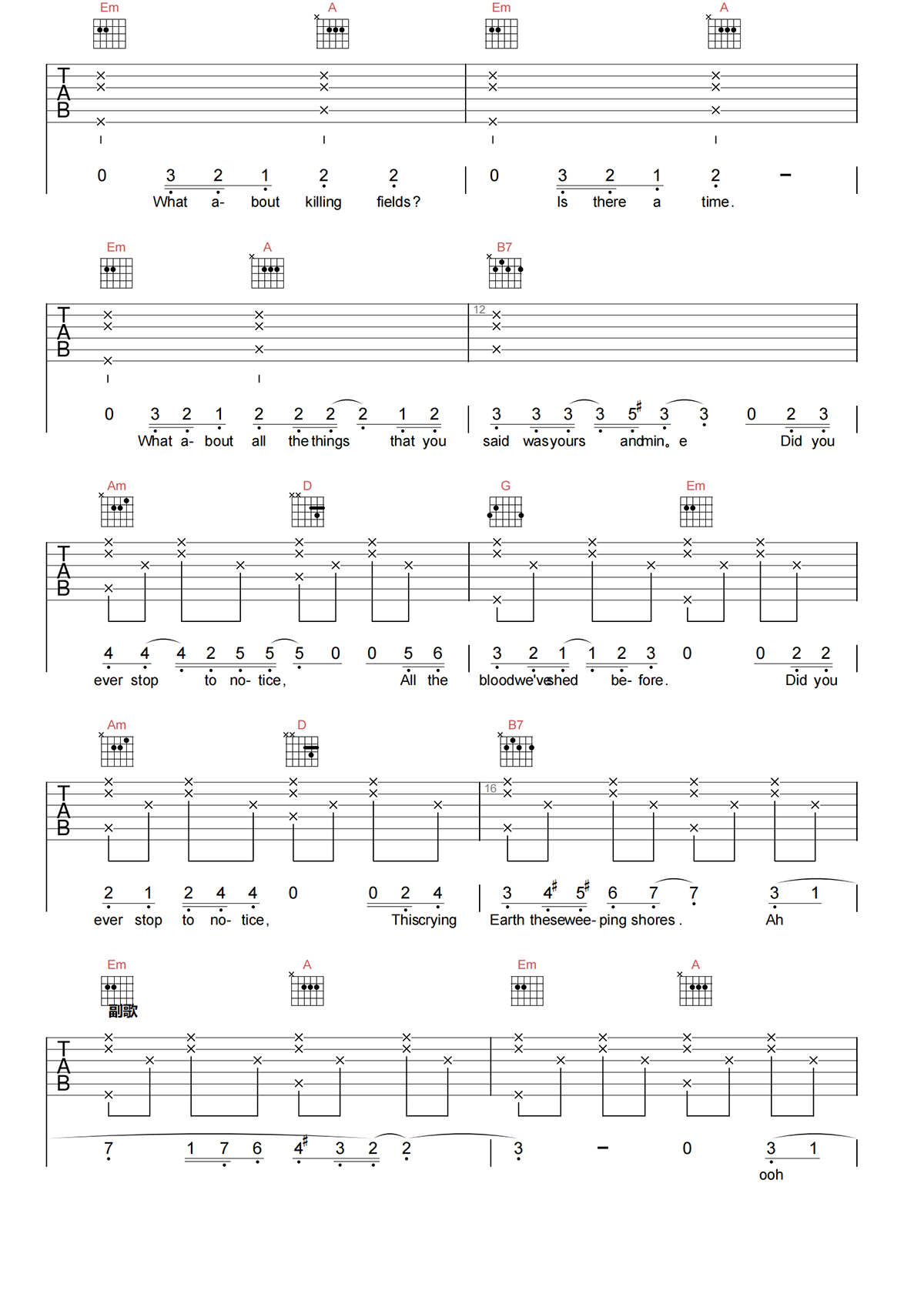 Earth Song吉他谱-Michael Jackson-G调吉他弹唱谱 Earth Song吉他谱-Michael Jackson-G调吉他弹唱谱