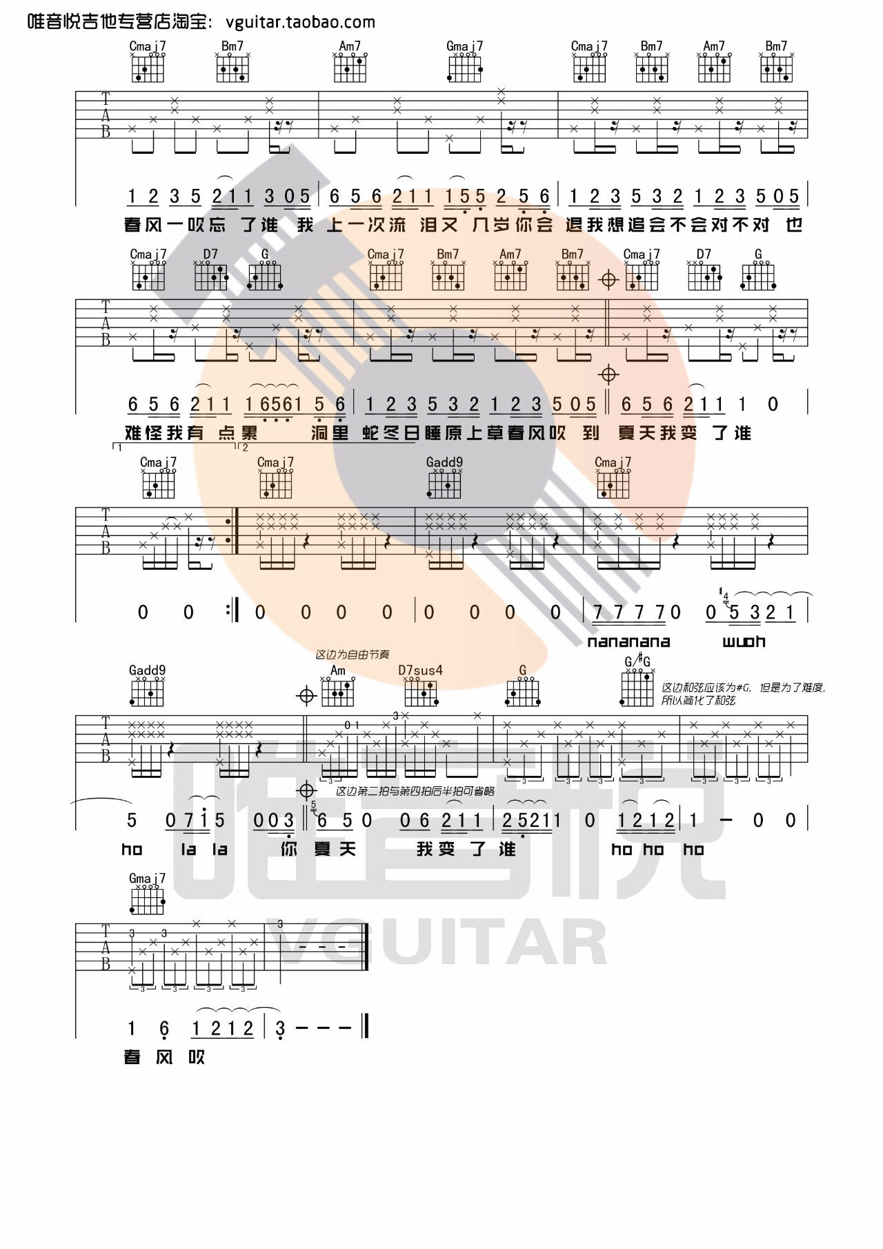 春风吹吉他谱G调-方大同《春风吹》完整原版六线谱-曲谱热