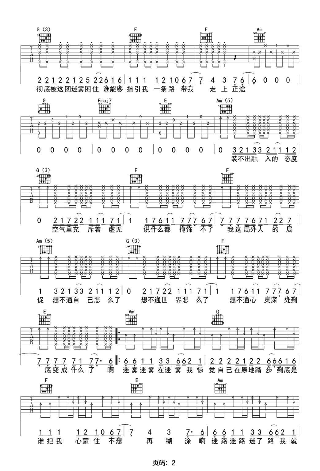 《被驯服的象》吉他谱-蔡健雅-C调简单版弹唱谱-高清六线谱-吉他源
