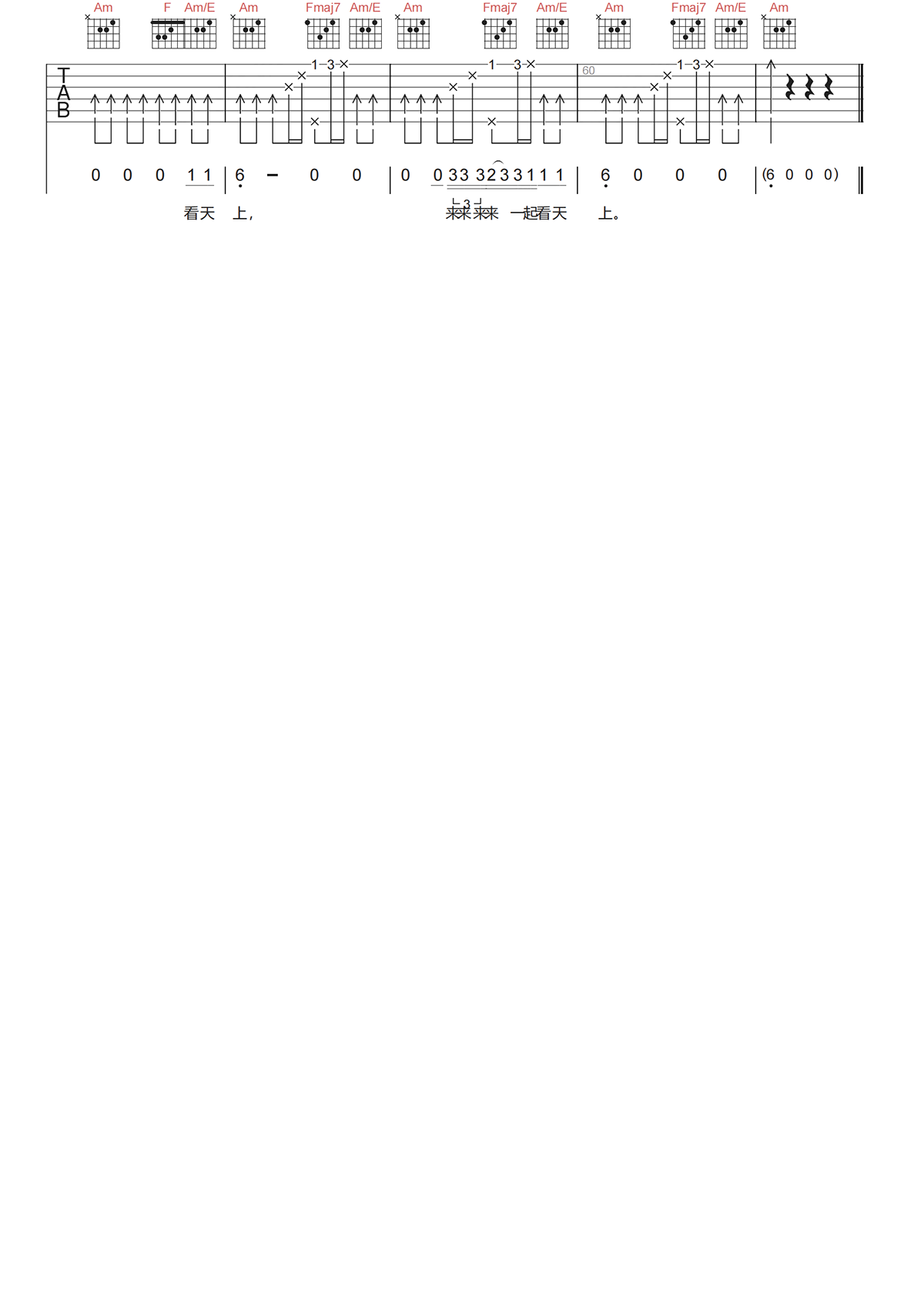 孙燕姿《直来直往吉他谱》C调原版弹唱谱 孙燕姿《直来直往吉他谱》C调原版弹唱谱