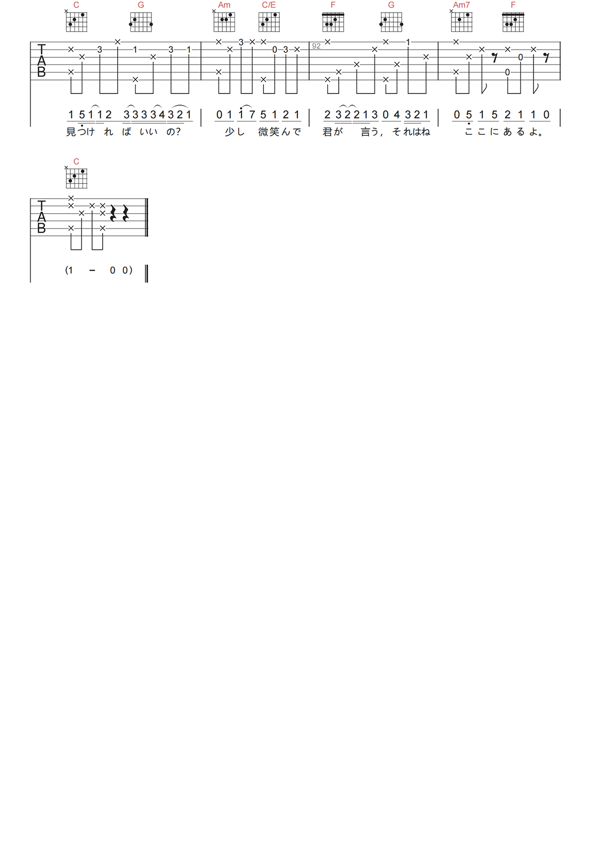 心做し吉他谱-majiko-C调原版-吉他弹唱六线谱 心做し吉他谱-majiko-C调原版-吉他弹唱六线谱