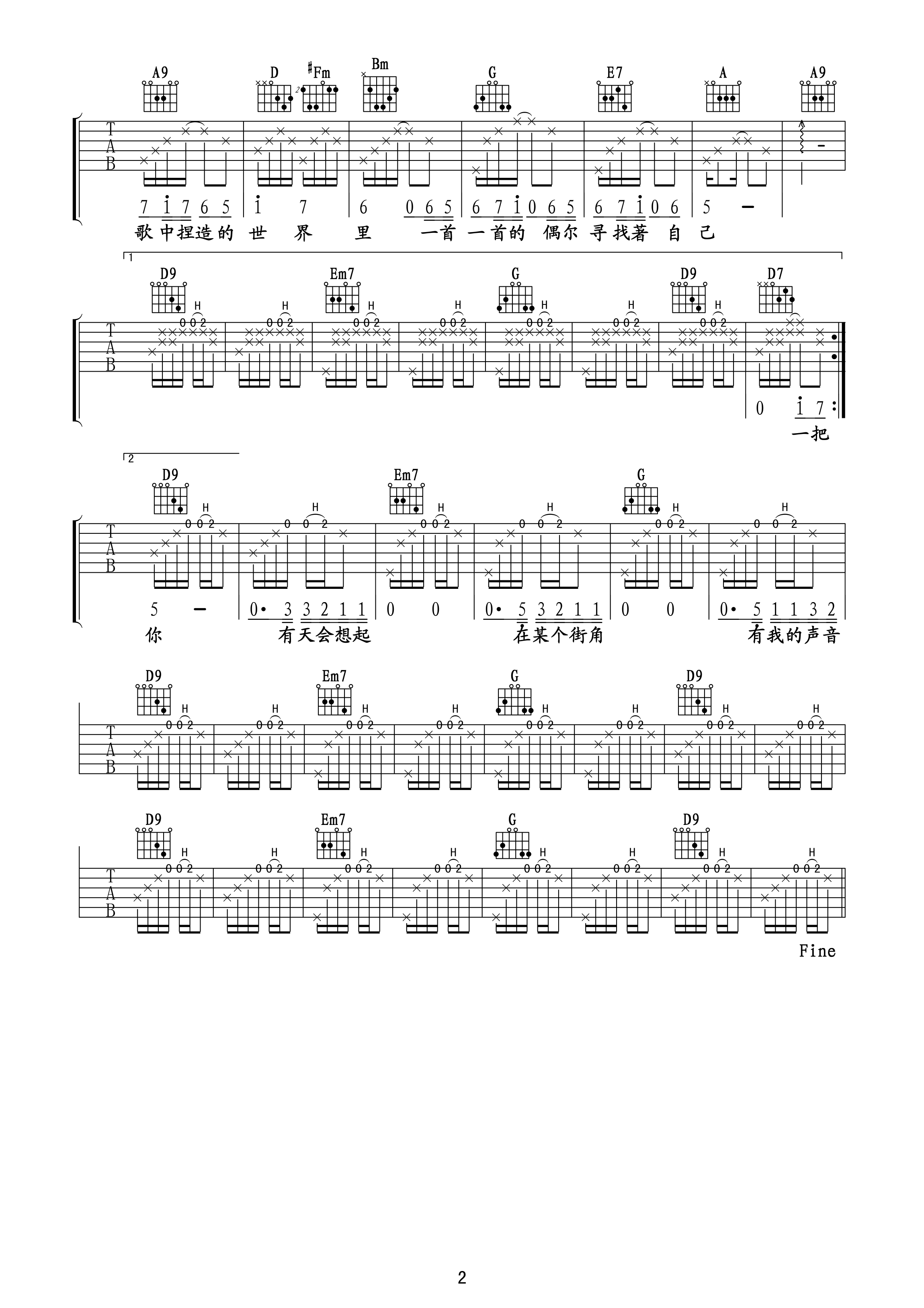 迪克牛仔《街角的guitar man吉他谱》D调原版六线谱 迪克牛仔《街角的guitar man吉他谱》D调原版六线谱