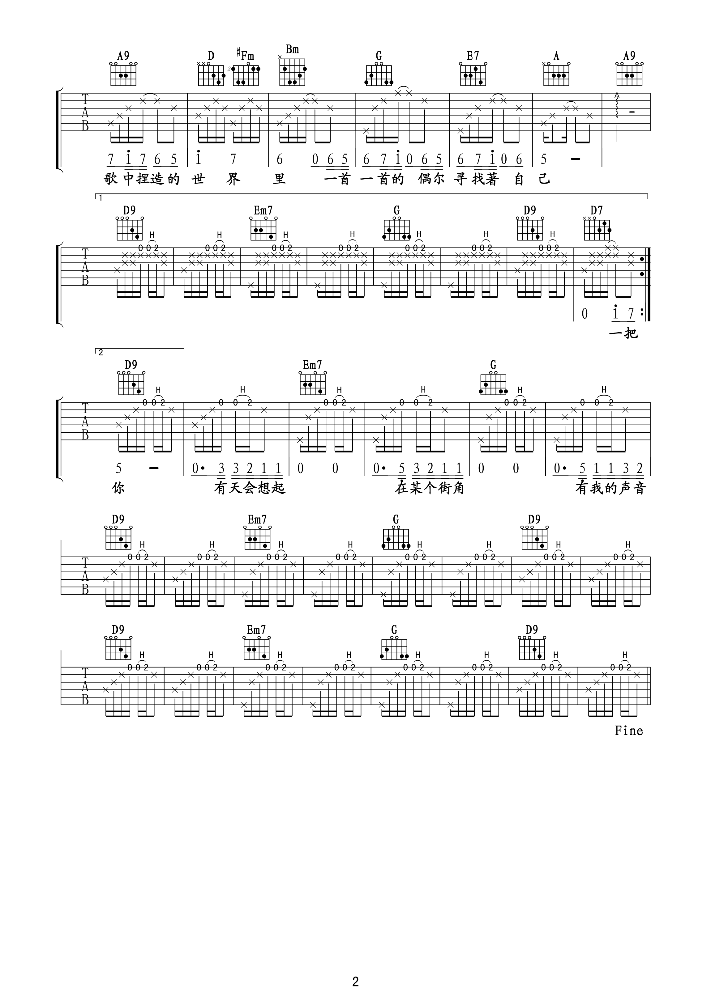 迪克牛仔《街角的guitar man吉他谱》D调原版六线谱