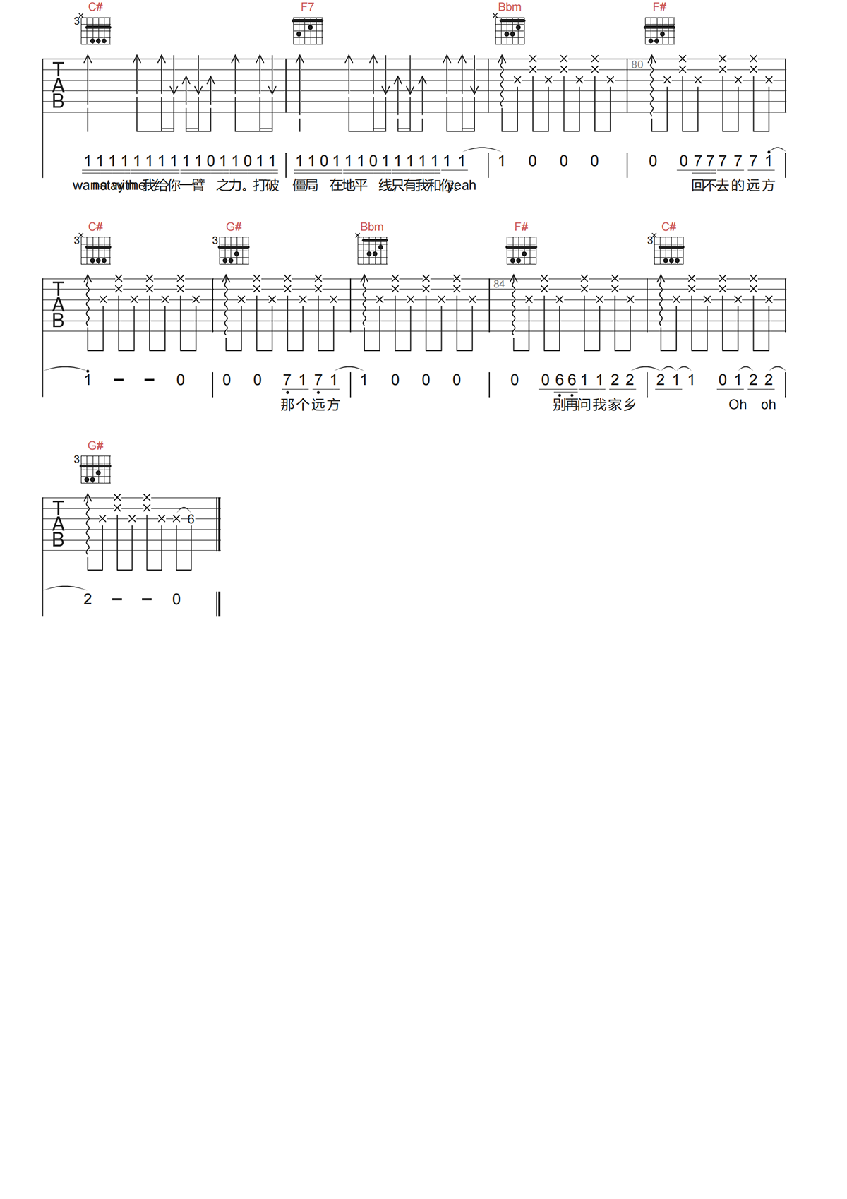 飘向北方吉他谱-尤长靖/那吾克热-C调原版六线谱-吉他弹唱谱 飘向北方吉他谱-尤长靖/那吾克热-C调原版六线谱-吉他弹唱谱