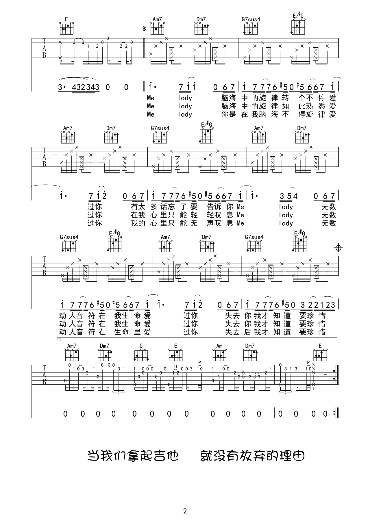 Melody吉他谱-陶喆-C调原版六线谱-弹唱教学视频 Melody吉他谱-陶喆-C调原版六线谱-弹唱教学视频