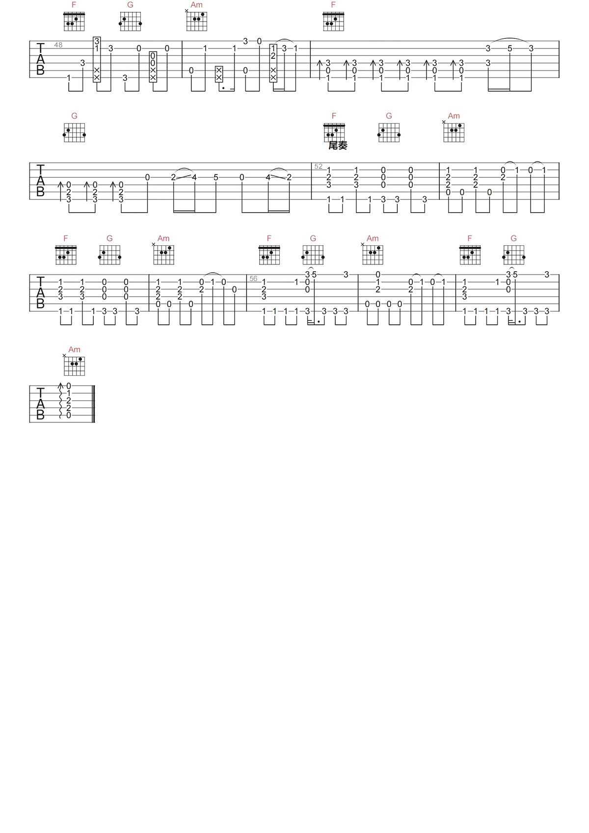 红色高跟鞋指弹谱-蔡健雅-C调吉他独奏六线谱 红色高跟鞋指弹谱-蔡健雅-C调吉他独奏六线谱