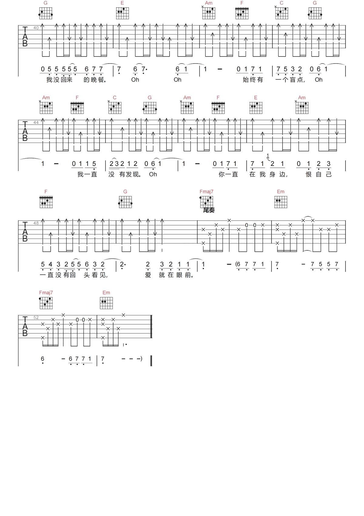 盲点吉他谱-邓紫棋《盲点》C调图片谱-原版弹唱谱 盲点吉他谱-邓紫棋《盲点》C调图片谱-原版弹唱谱