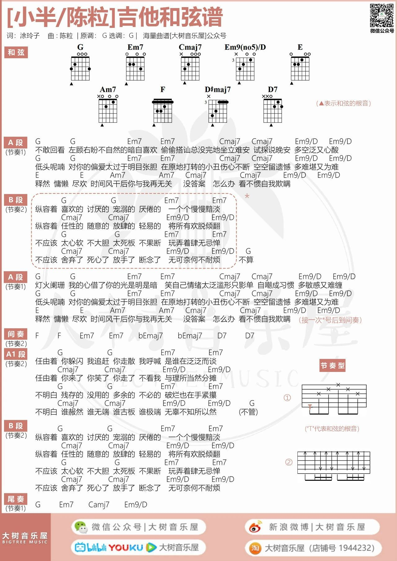 小半吉他谱C调-陈粒《小半》弹唱六线谱-精编教学 小半吉他谱C调-陈粒《小半》弹唱六线谱-精编教学