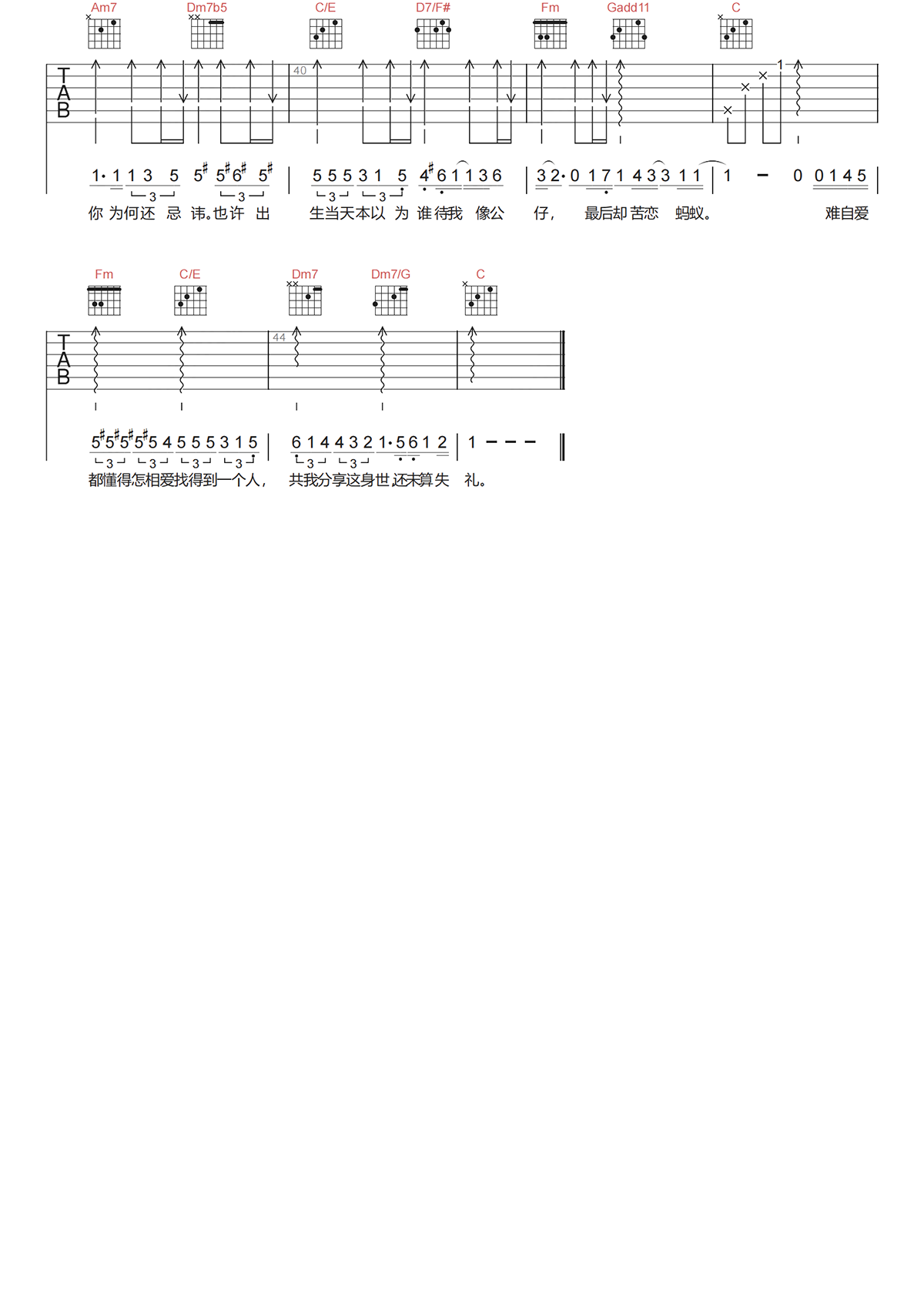 杨千嬅《飞女正传吉他谱》C调高清原版六线谱 杨千嬅《飞女正传吉他谱》C调高清原版六线谱