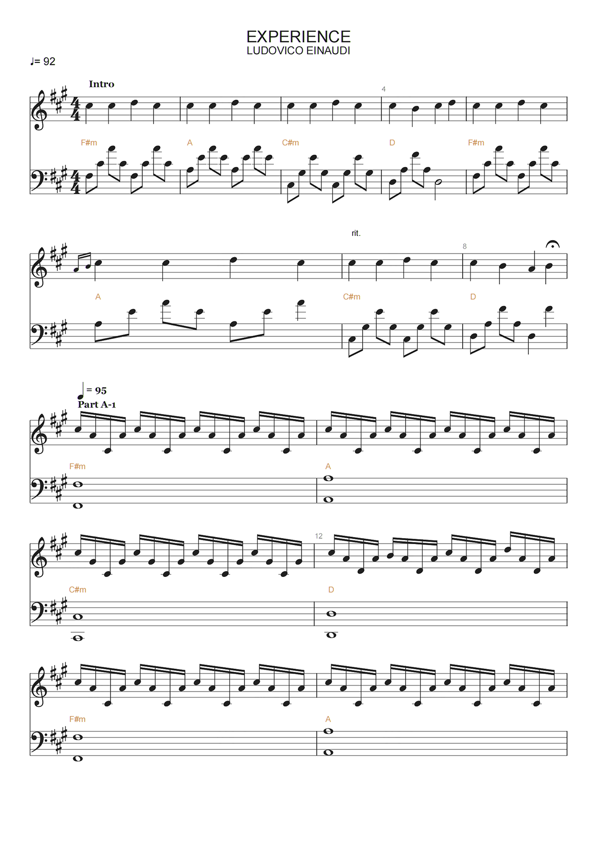 EXPERIENCE钢琴谱-LUDOVICO EIAUDI-高清独奏五线谱 EXPERIENCE钢琴谱-LUDOVICO EIAUDI-高清独奏五线谱