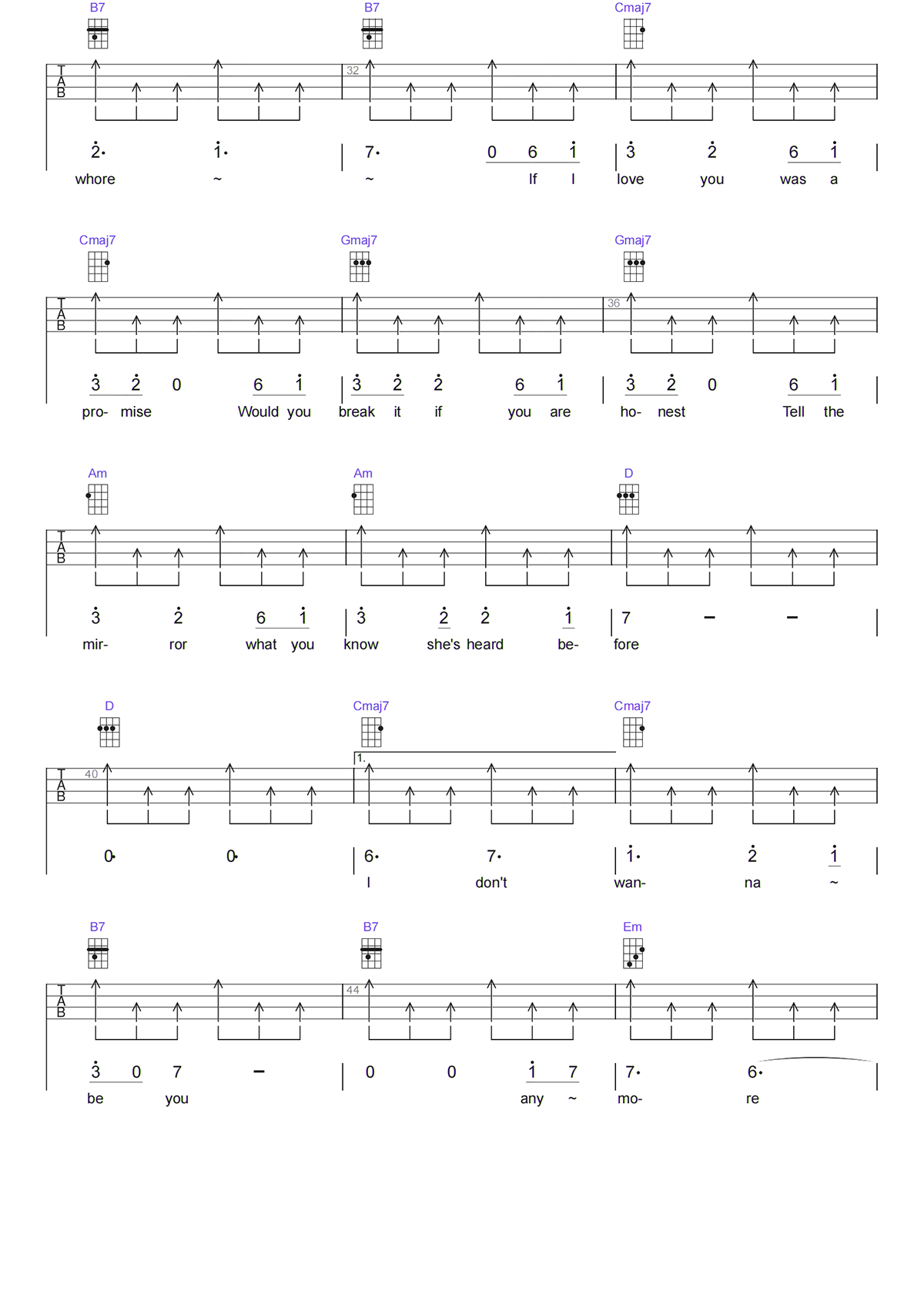 I DONT WANNA BE YOU ANY MORE尤克里里谱-Billie Eilish-G调四线谱 I DONT WANNA BE YOU ANY MORE尤克里里谱-Billie Eilish-G调四线谱