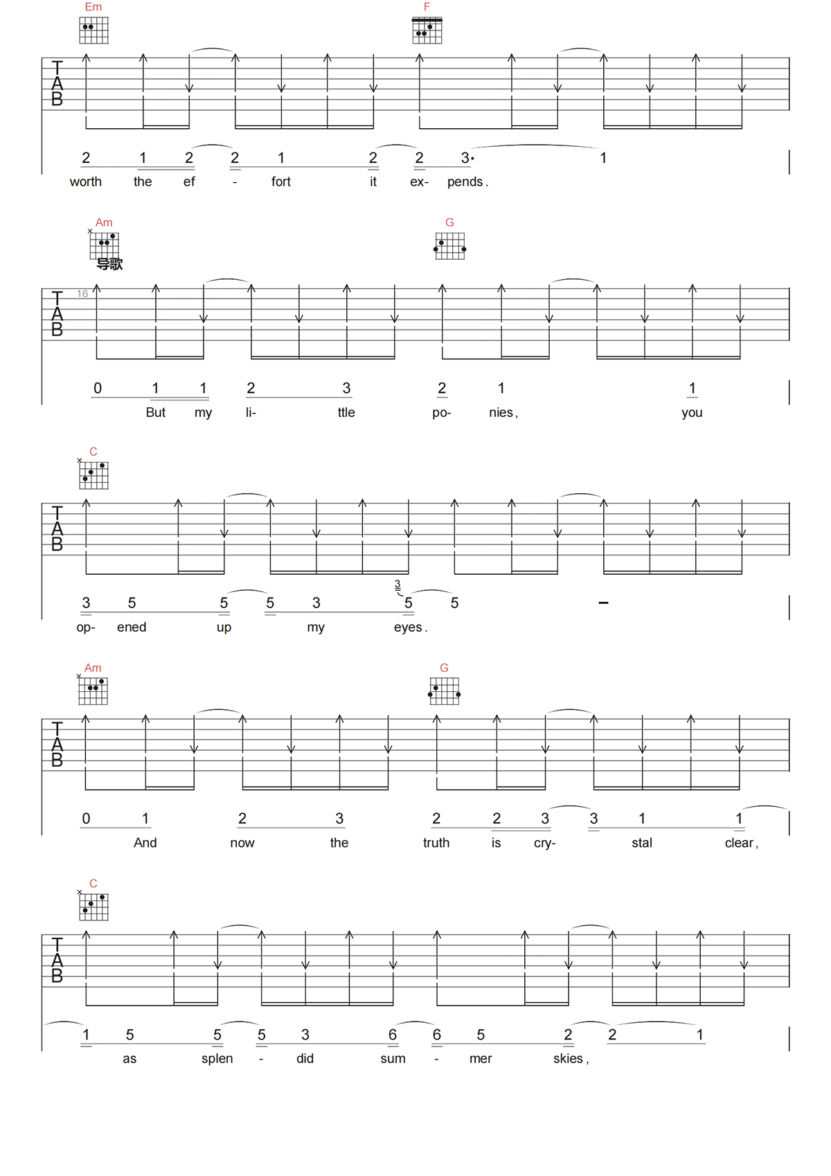 My Little Pony Theme Song吉他谱-Daniel Ingram-C调原版六线谱 My Little Pony Theme Song吉他谱-Daniel Ingram-C调原版六线谱