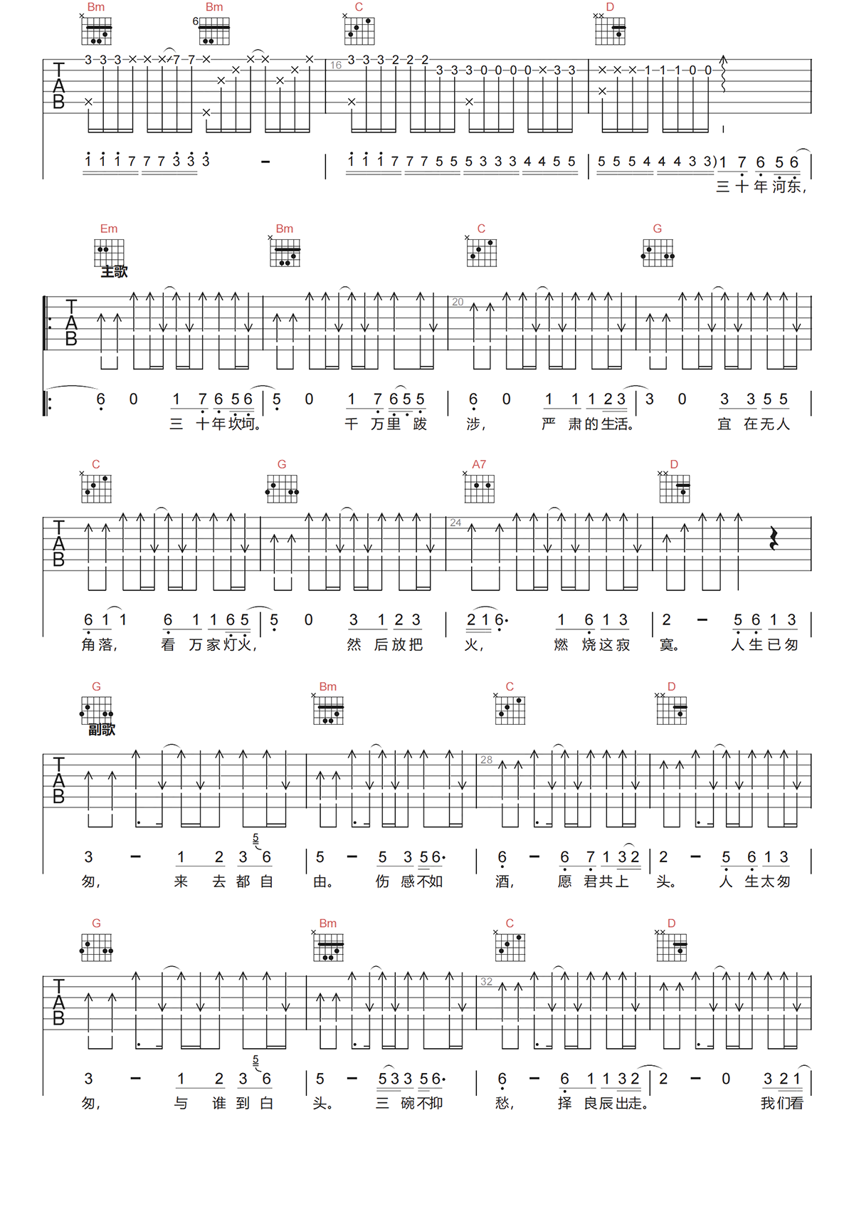 上头歌吉他谱-石磊4ROCK《上头歌》G调图片谱-原版六线谱 上头歌吉他谱-石磊4ROCK《上头歌》G调图片谱-原版六线谱