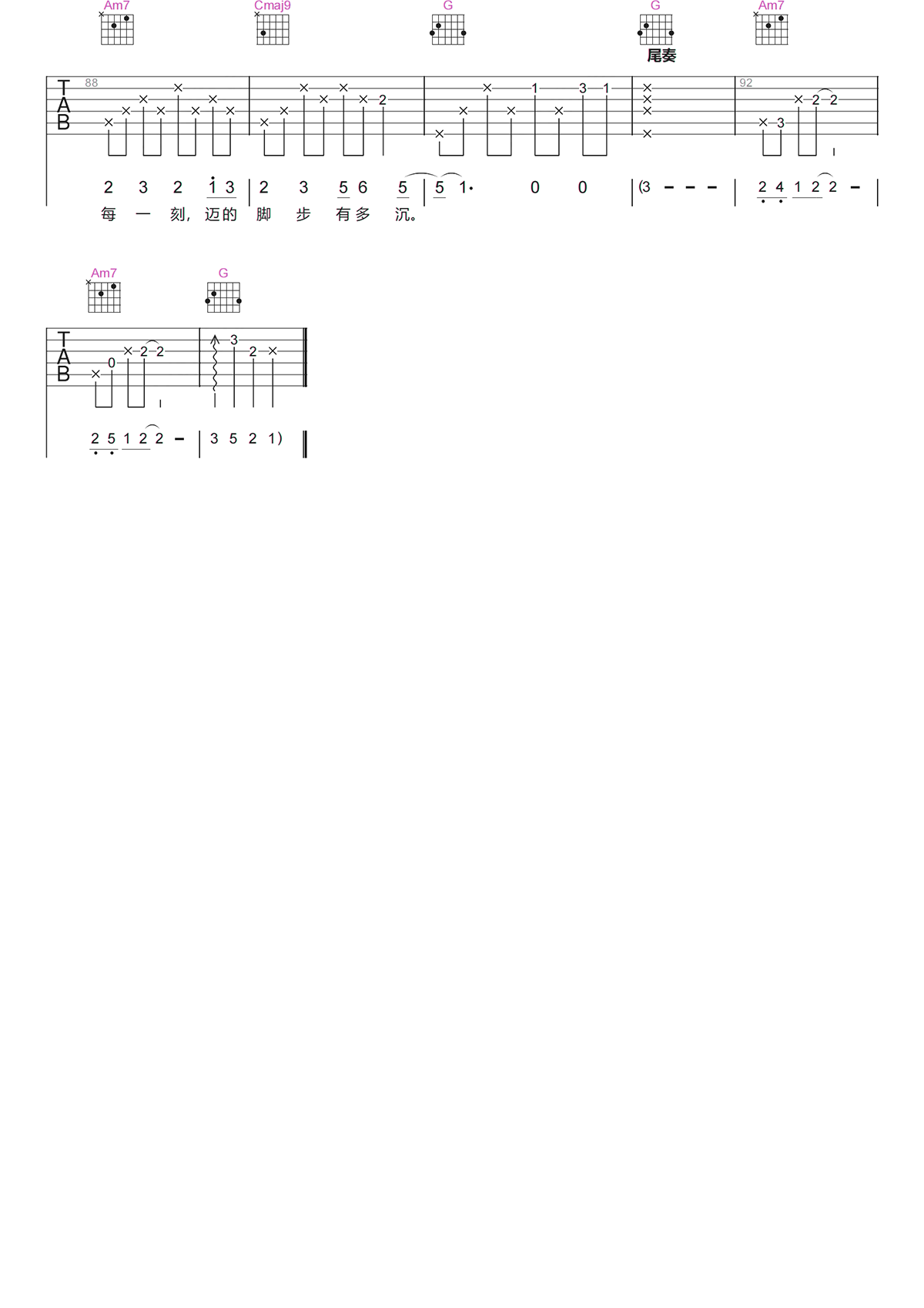 陈楚生《我等待的吉他谱》G调原版六线谱 陈楚生《我等待的吉他谱》G调原版六线谱