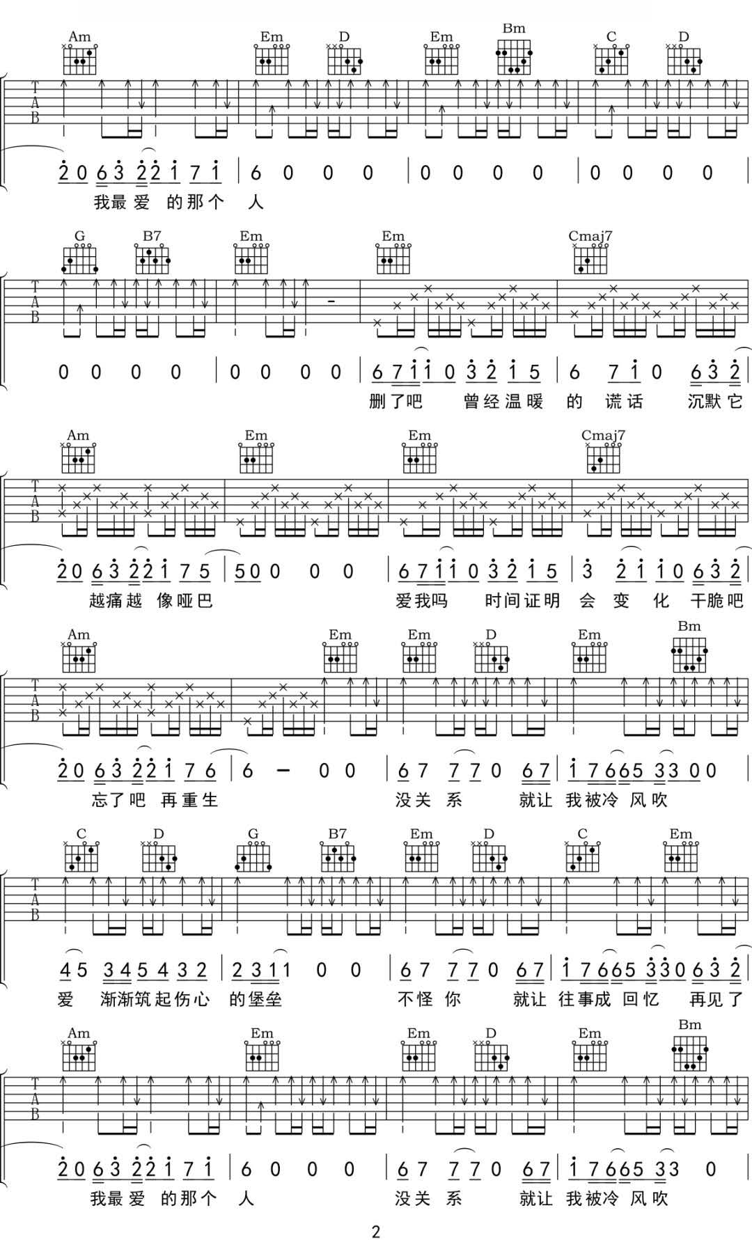 阿虾《再见了吉他谱》G调原版六线谱 阿虾《再见了吉他谱》G调原版六线谱