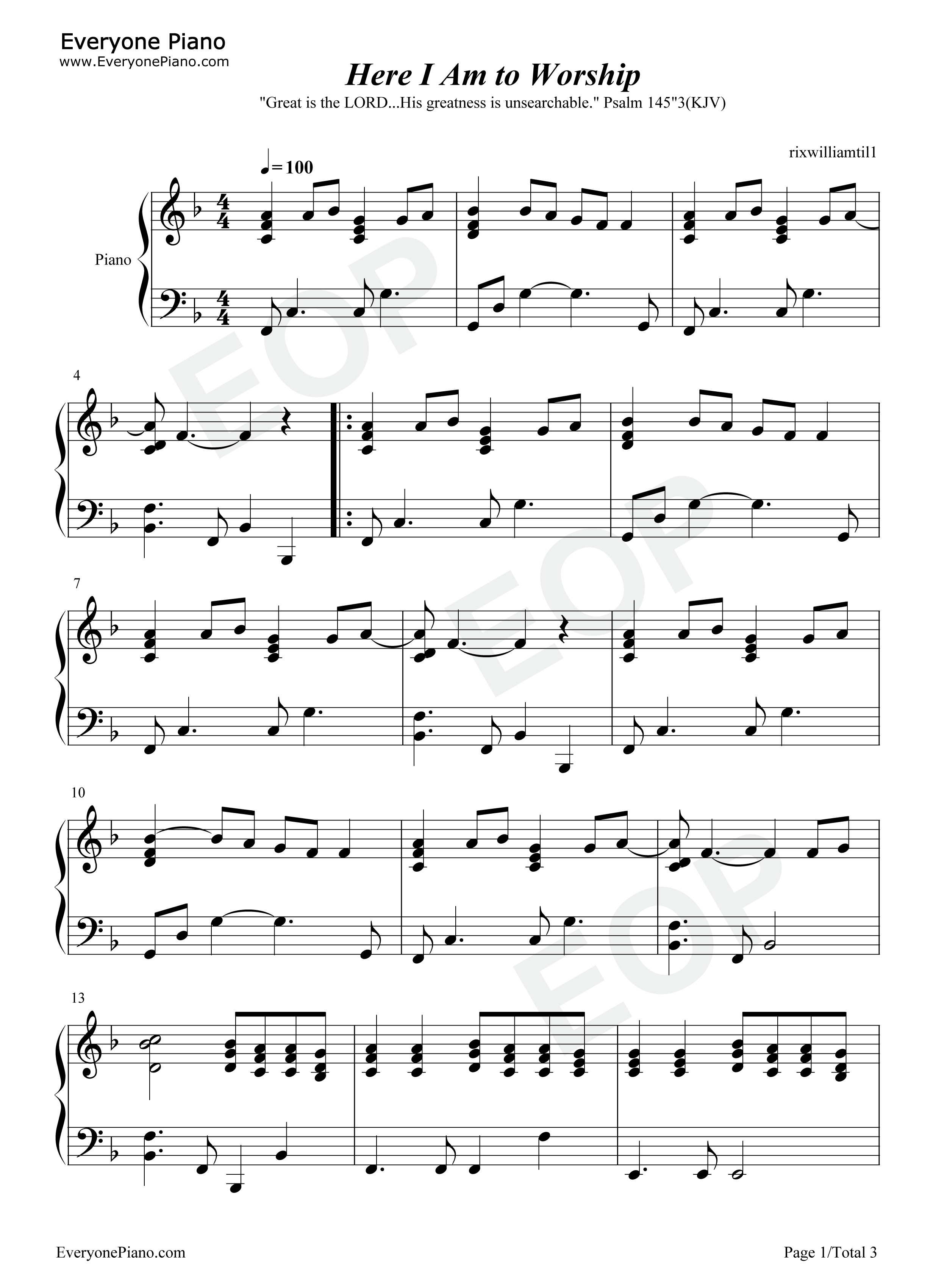 Here I Am to Worship钢琴谱-Tim Hughes-高清原版五线谱