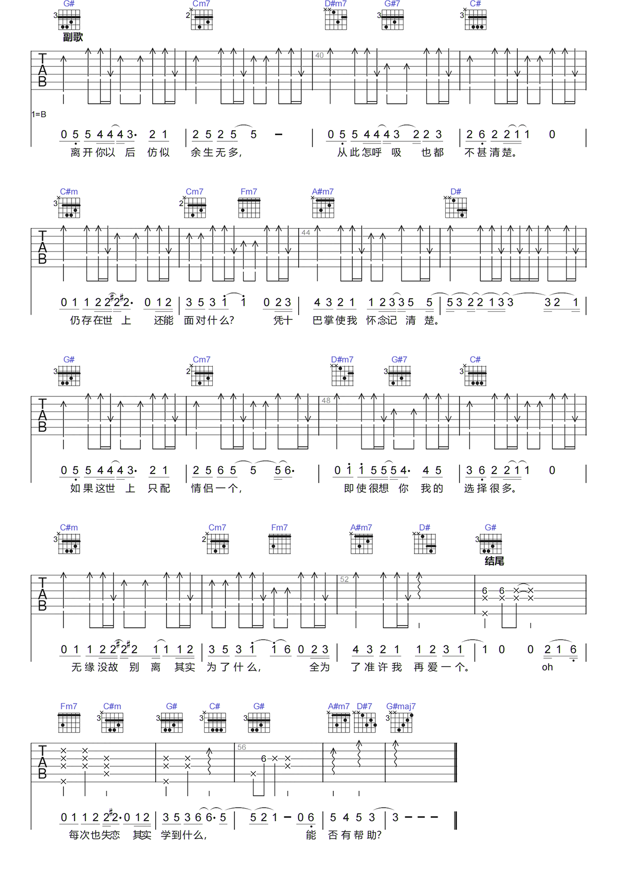 情永落吉他谱-侧田-G调原版六线谱-高清图谱