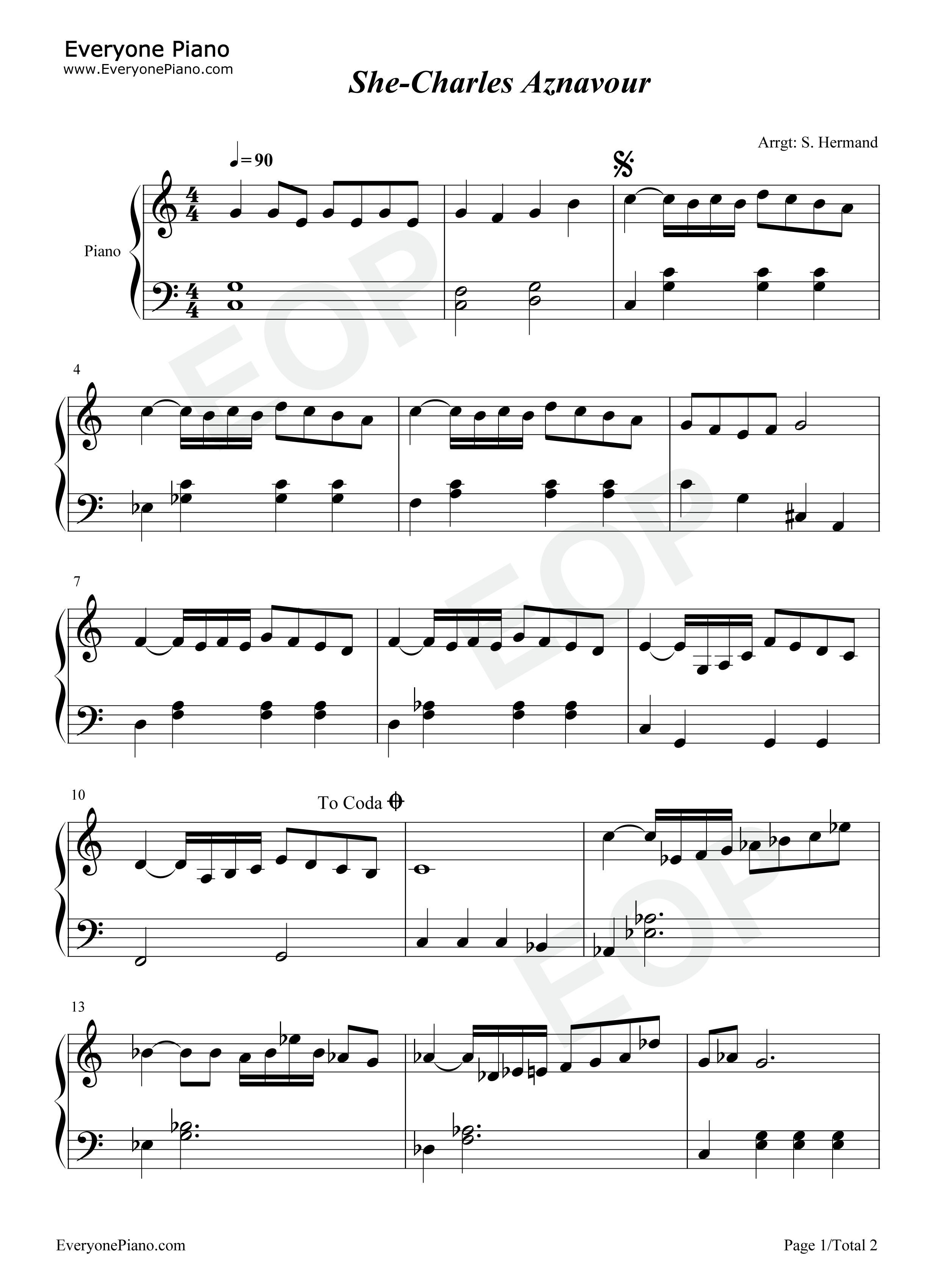 She钢琴谱-Charles Aznavour-独奏五线谱 She钢琴谱-Charles Aznavour-独奏五线谱