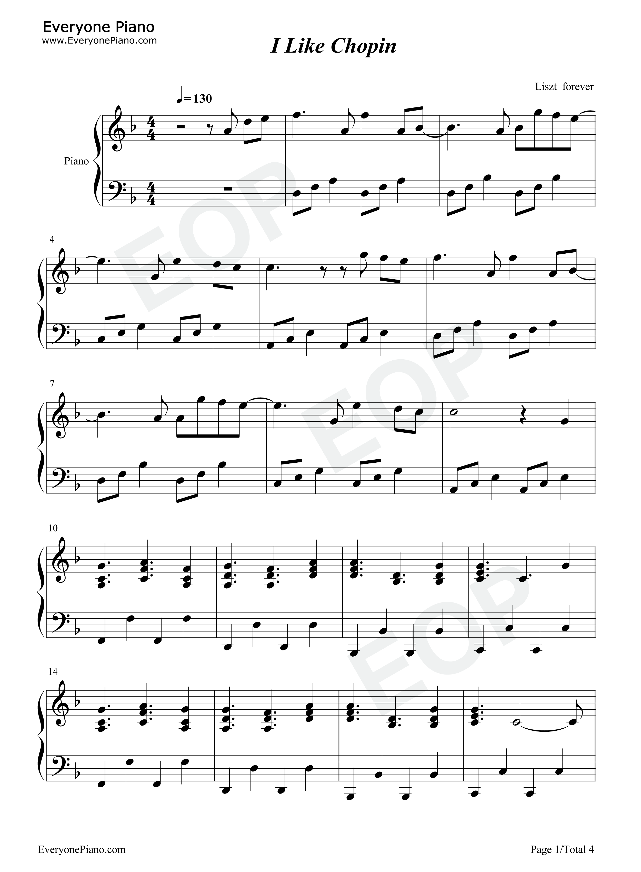 I Like Chopin钢琴谱-Gazebo-独奏五线谱 I Like Chopin钢琴谱-Gazebo-独奏五线谱