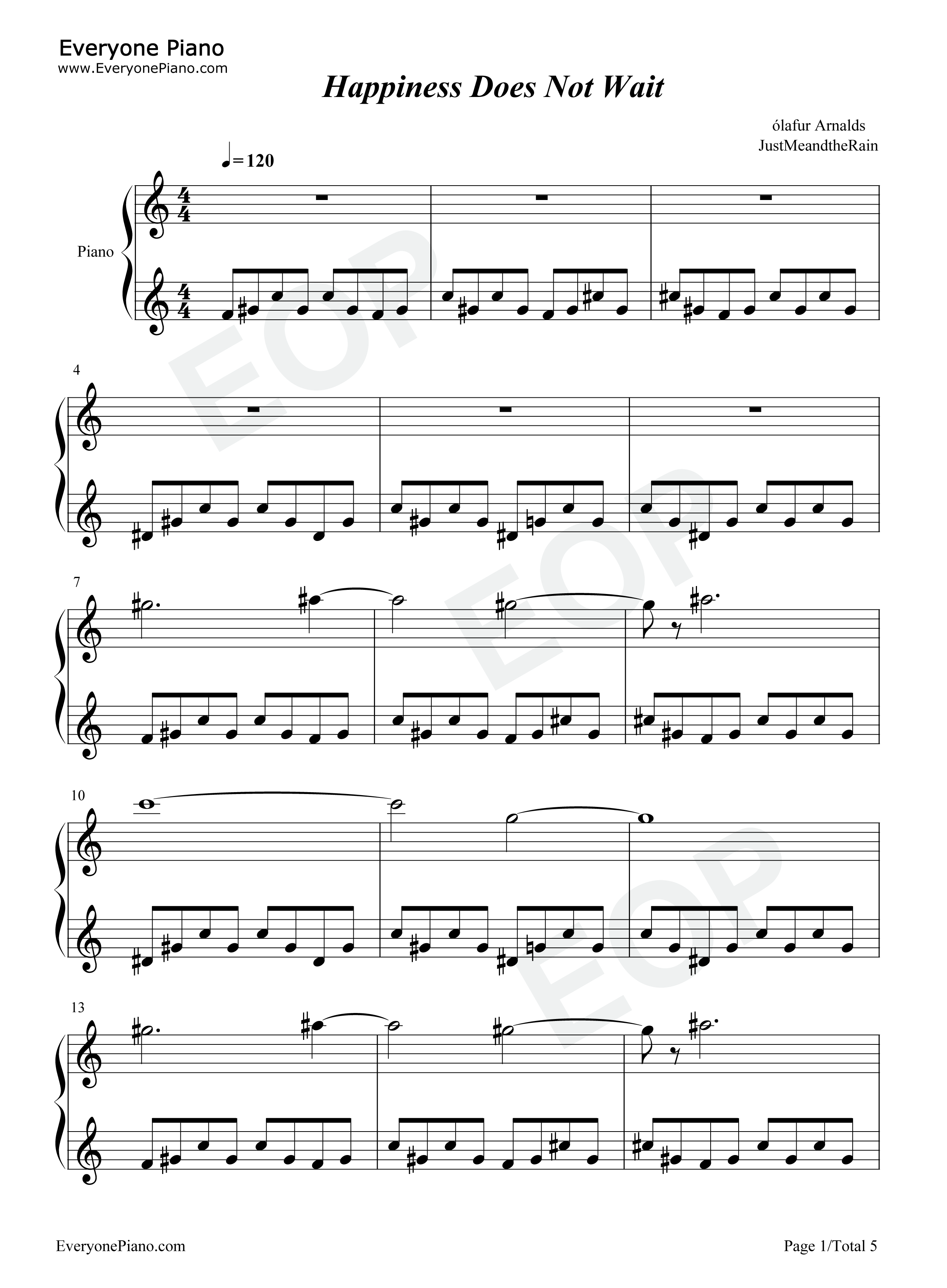 Happiness Does Not Wait钢琴谱-Ólafur Arnalds-独奏五线谱 Happiness Does Not Wait钢琴谱-Ólafur Arnalds-独奏五线谱