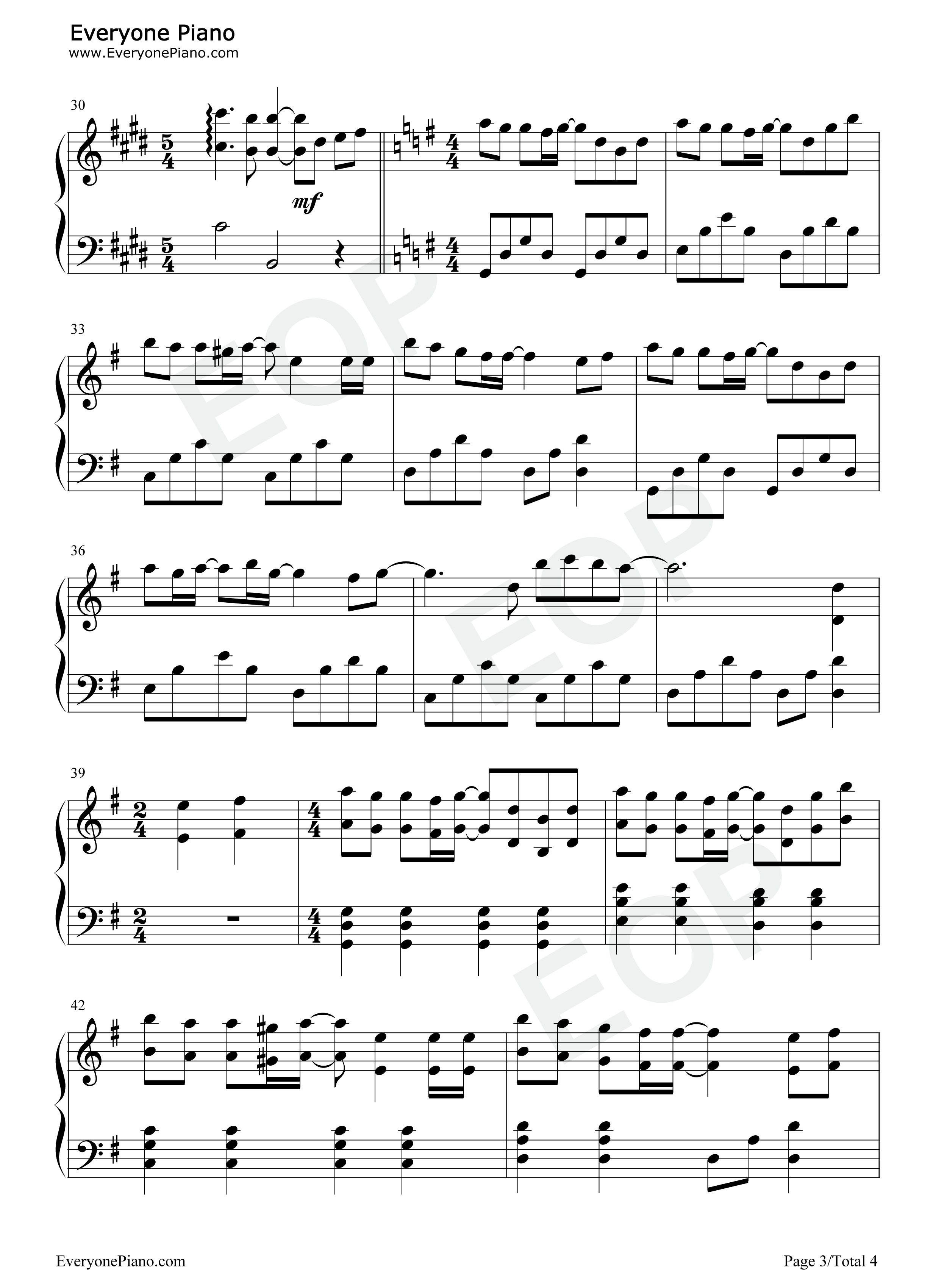 迷宫钢琴谱-七朵花-独奏五线谱